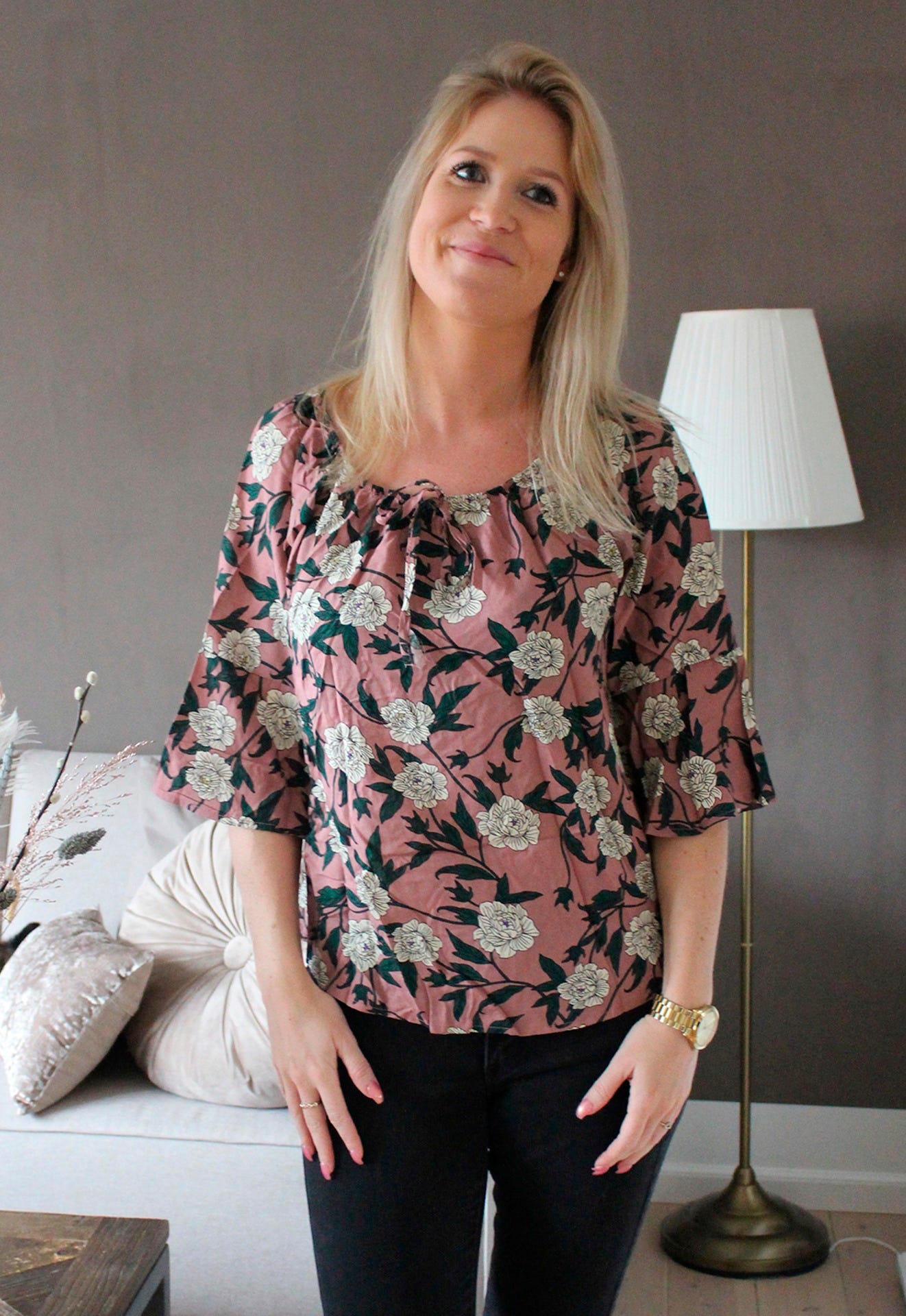 Bluse mit Rüschenärmeln, pink