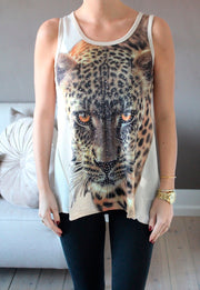 Top med tiger, beige