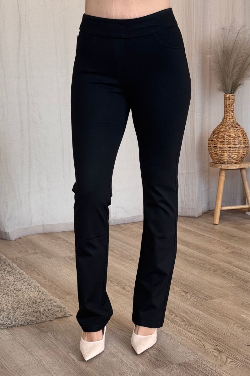 Slim-Fit Hose mit weitem Bein, schwarz