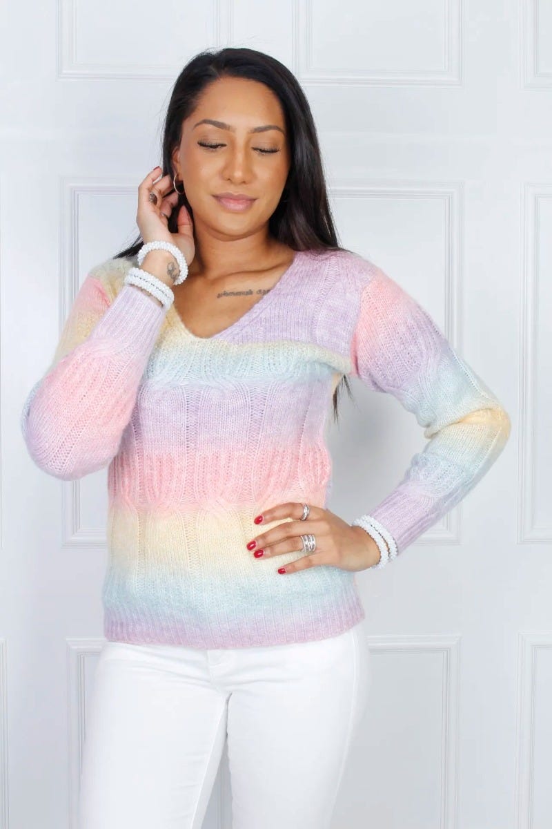 Strickpullover mit Farbwechsel, regenbogen