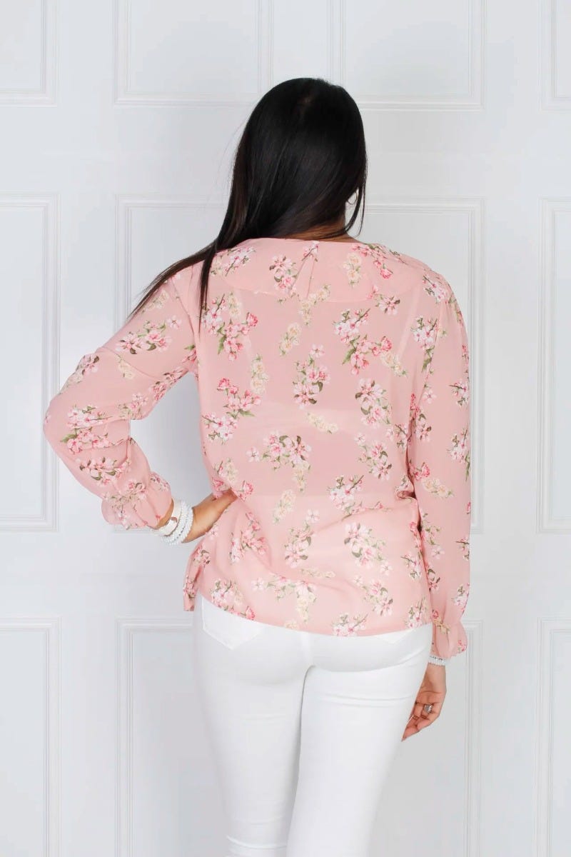 Rüschenbluse mit Blumenprint, rosa