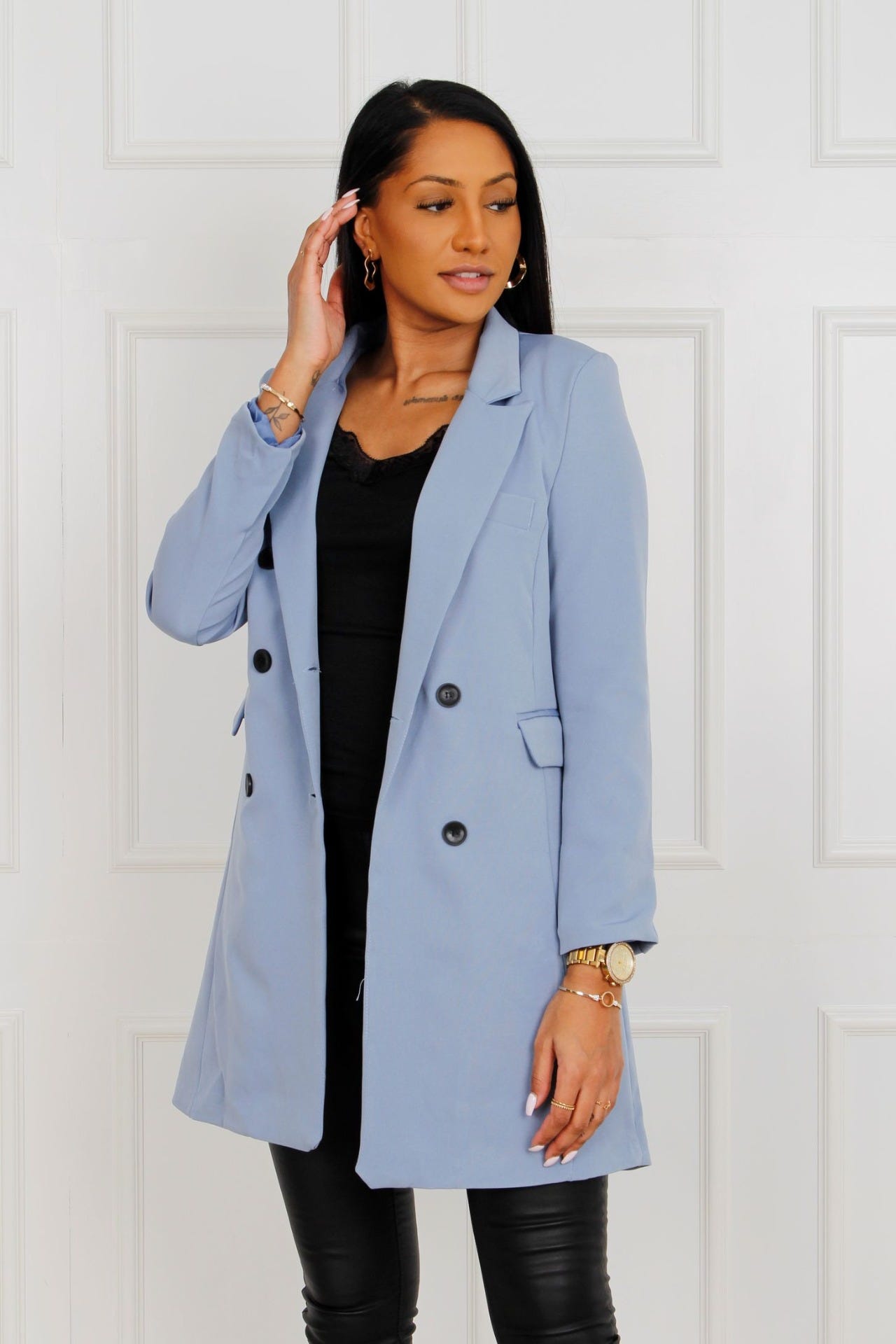 Clara Blazer lang, himmelblau