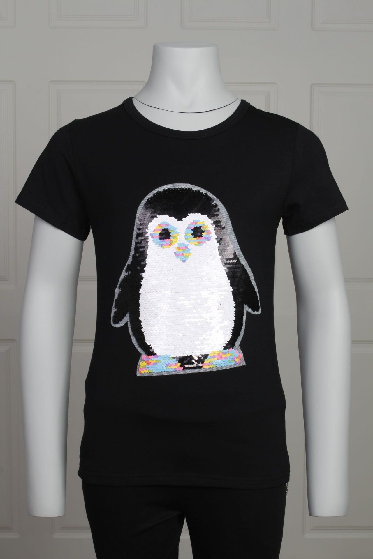 T-Shirt mit Pinguinmotiv, schwarz