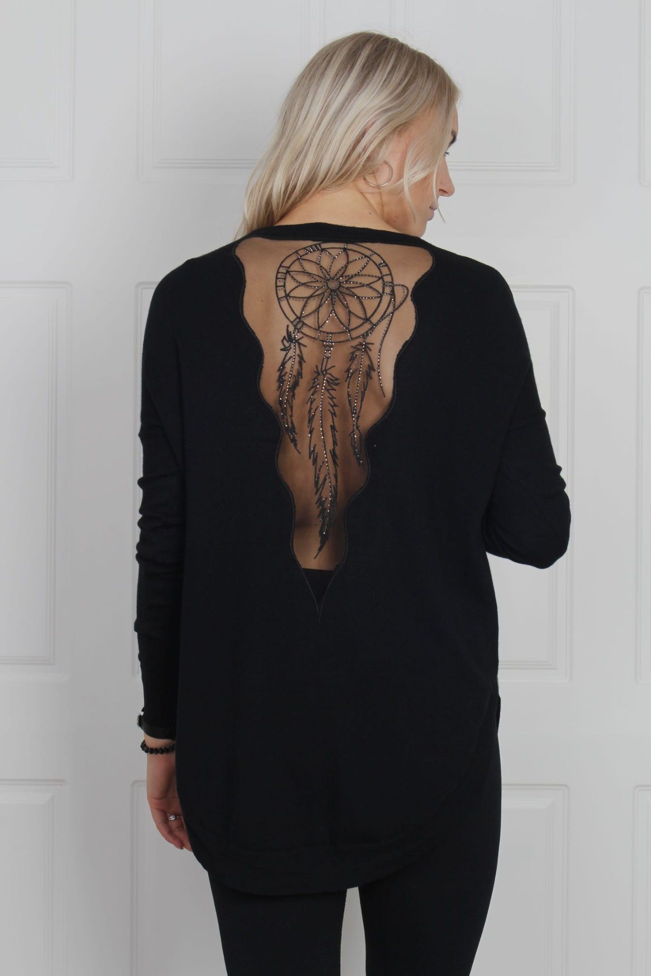 Bluse mit Traumfängermotiv, schwarz