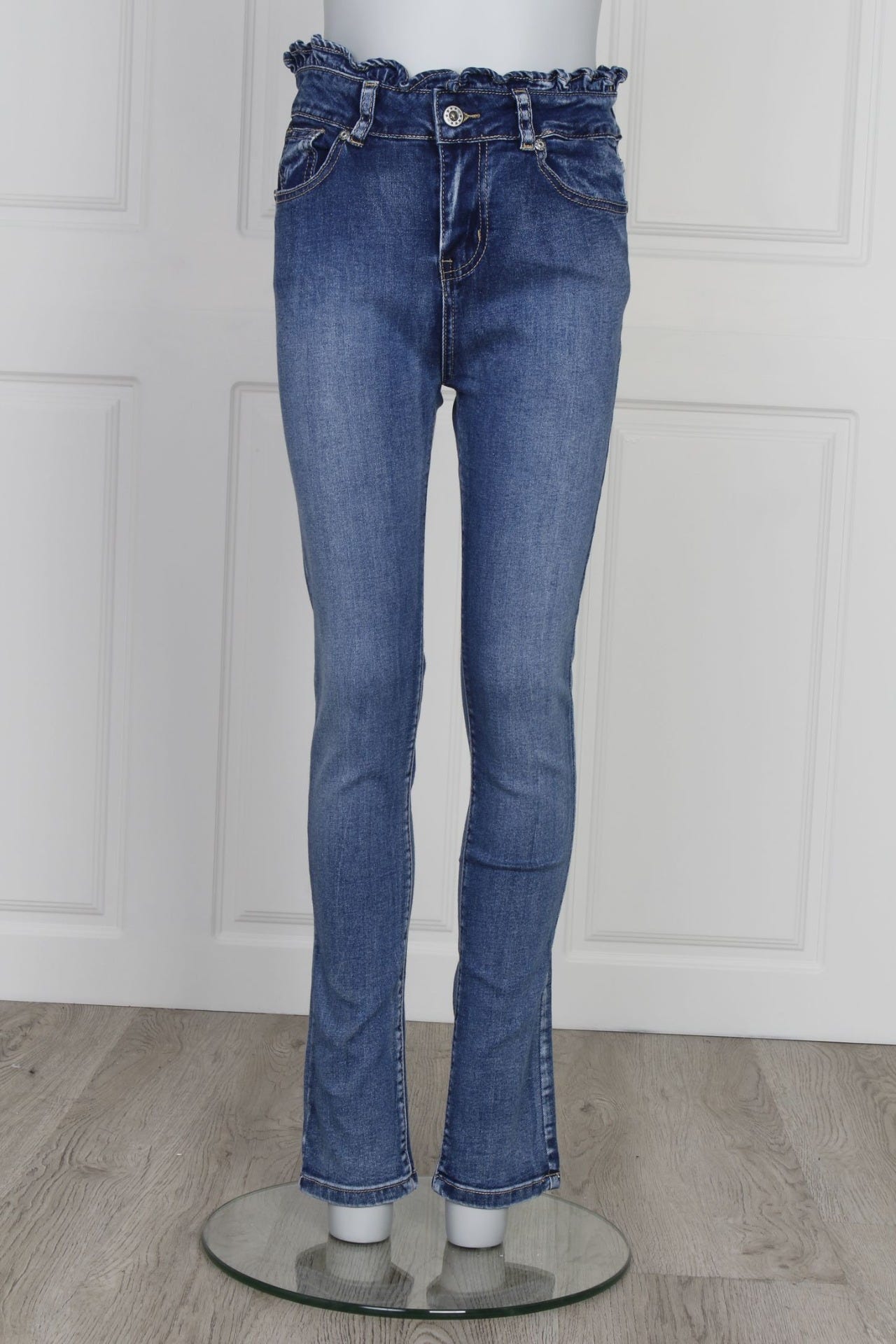 High-Waisted Jeans mit elastischem Bund, denim 