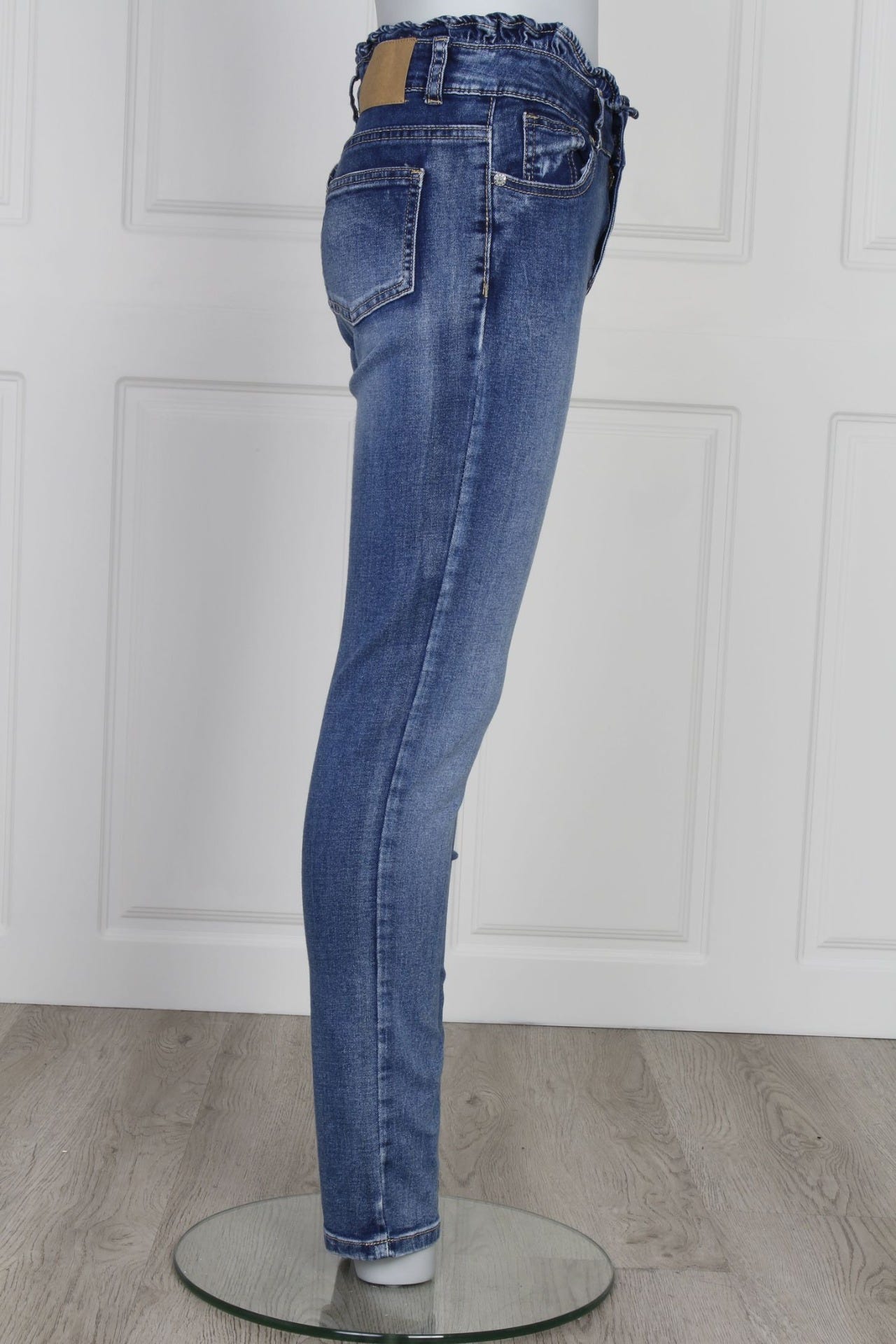 High-Waisted Jeans mit elastischem Bund, denim 