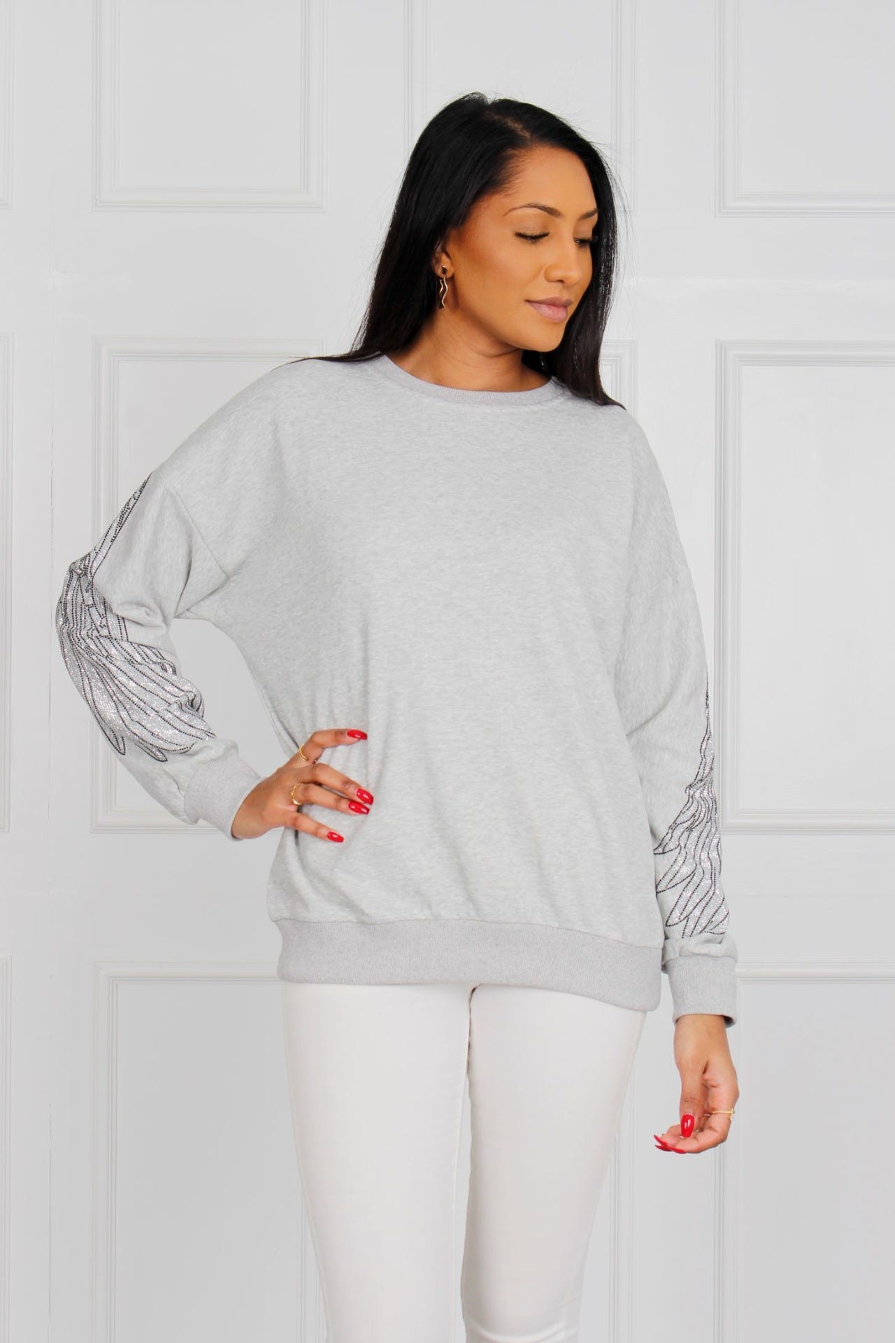 Sweatshirt mit Glimmerflügeln, grau