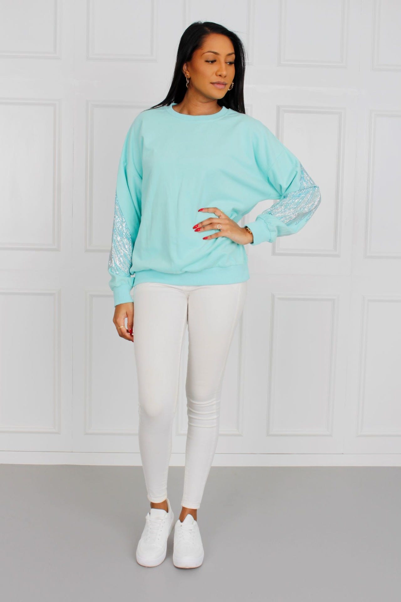 Sweatshirt mit Glimmerflügeln, mint