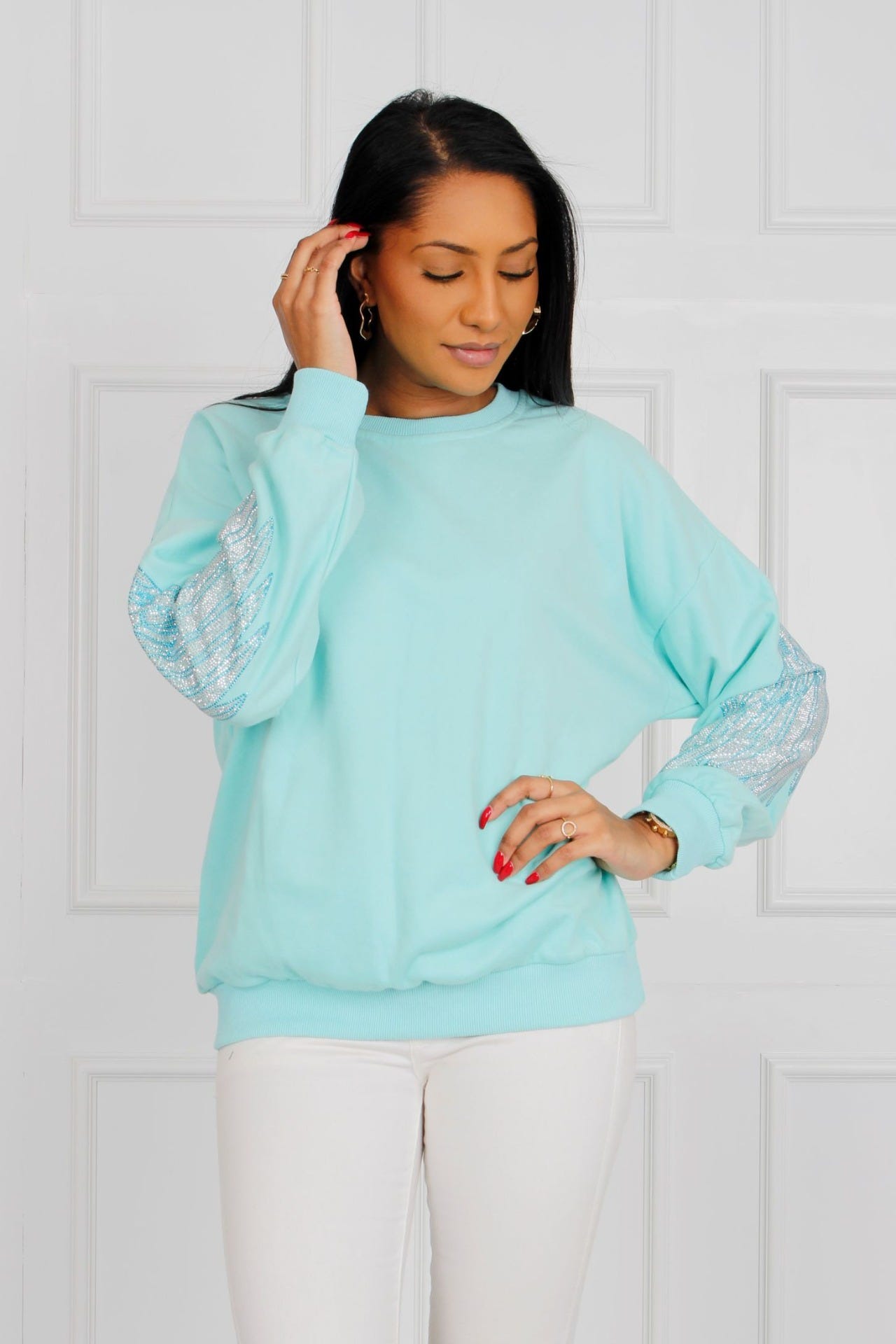 Sweatshirt mit Glimmerflügeln, mint