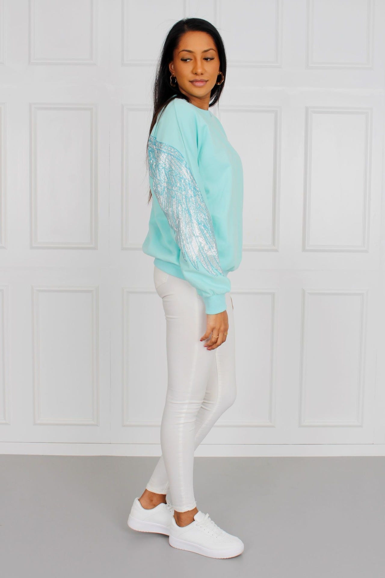 Sweatshirt mit Glimmerflügeln, mint