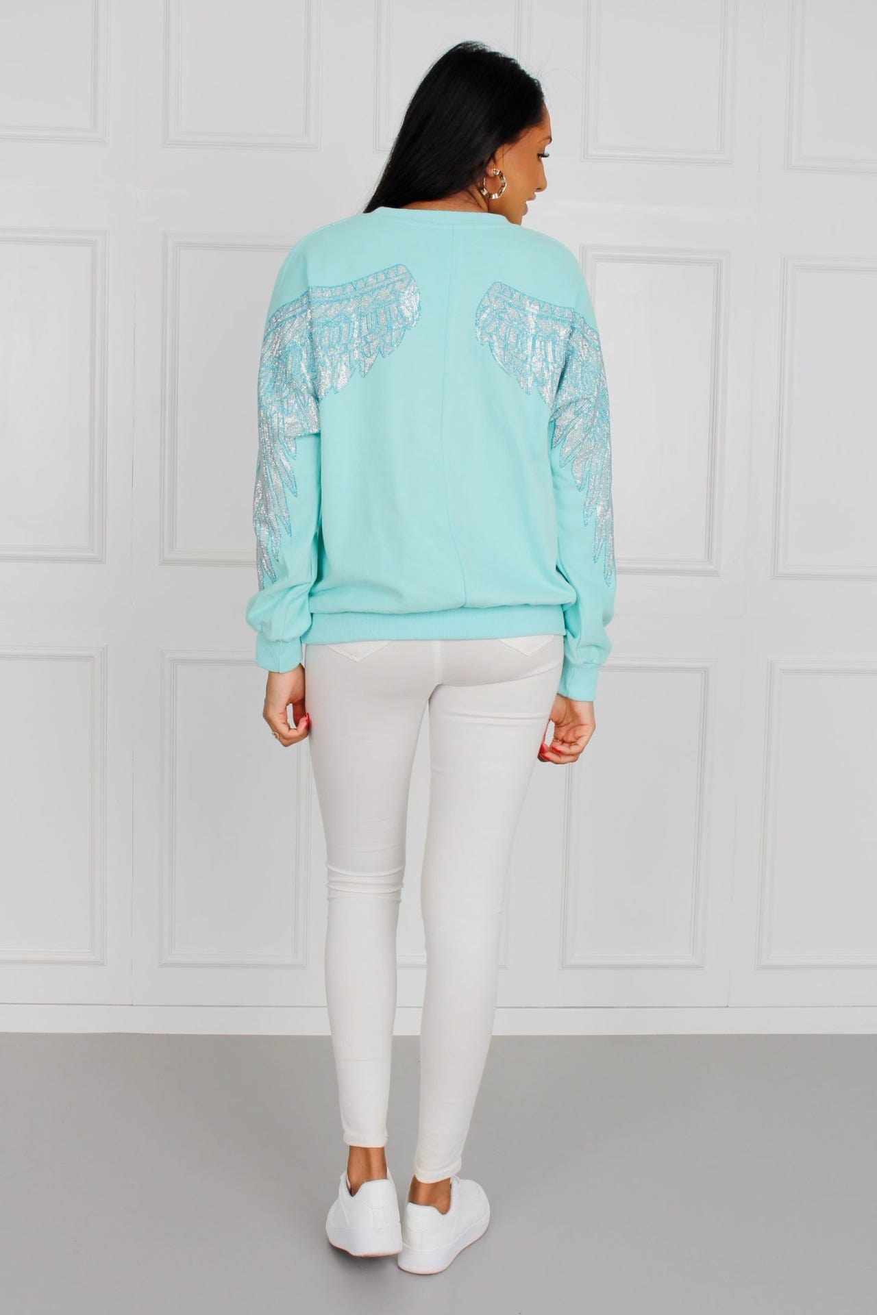 Sweatshirt mit Glimmerflügeln, mint