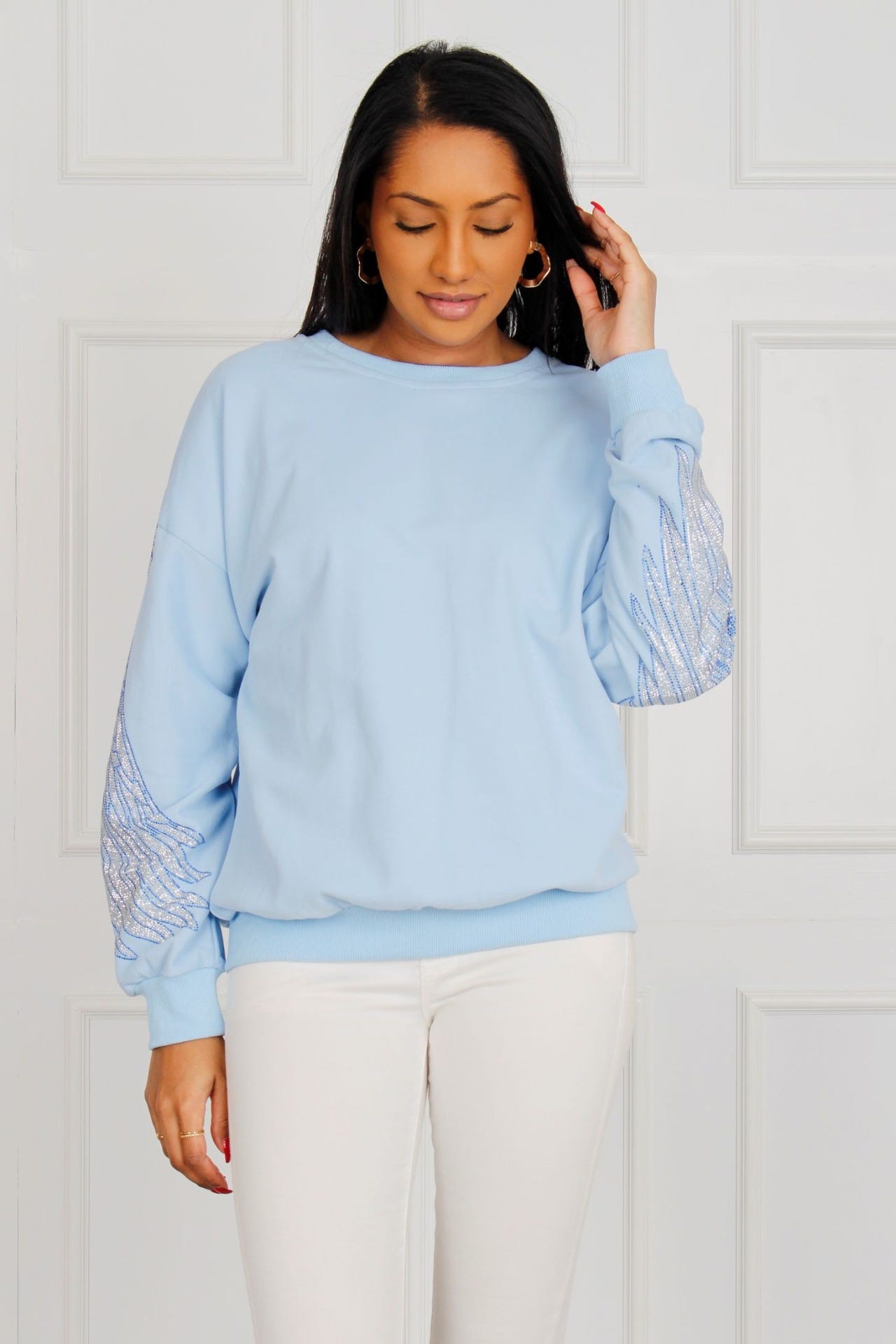 Sweatshirt mit Glimmerflügeln, himmelblau