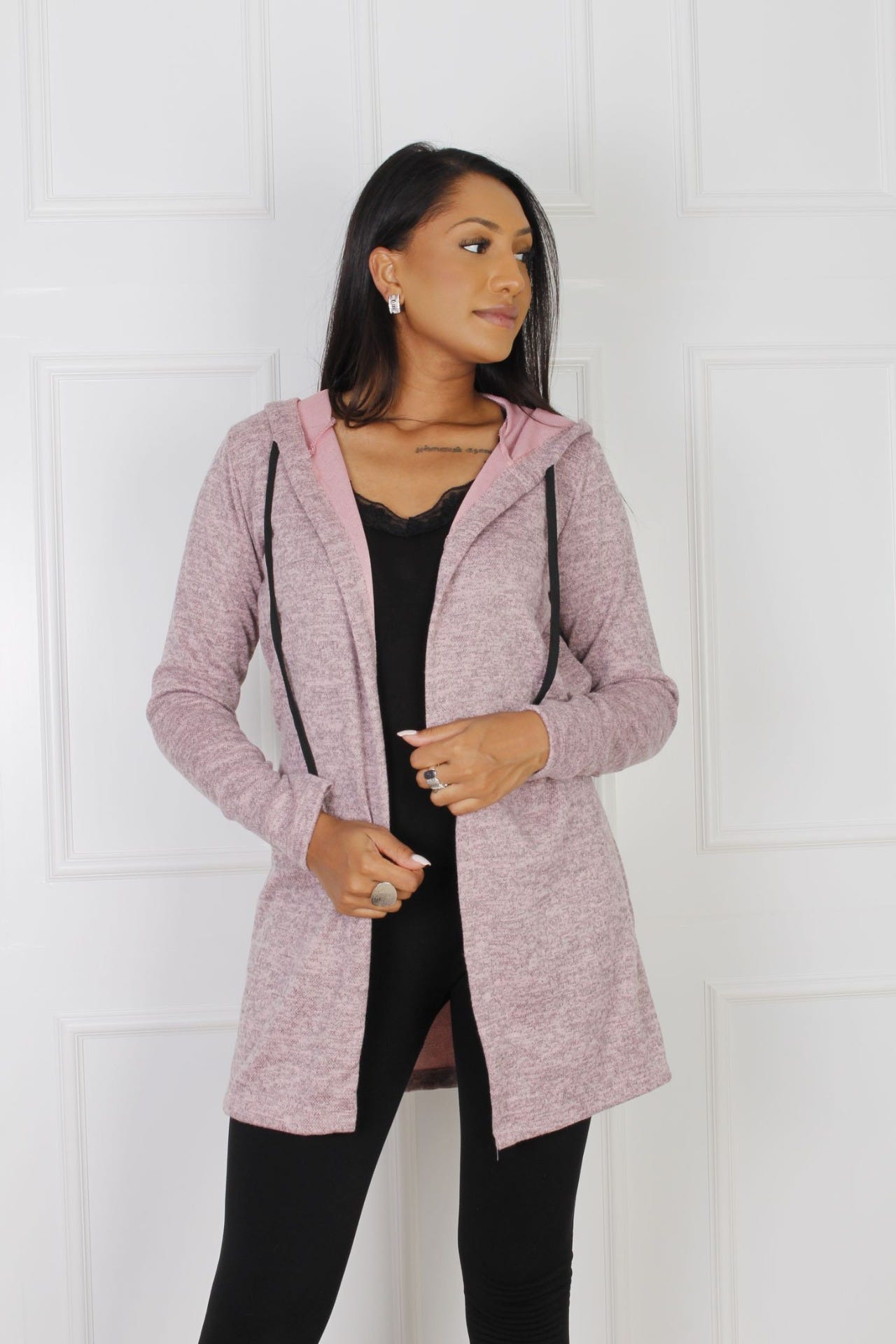 Cardigan mit Kapuze, rosa 