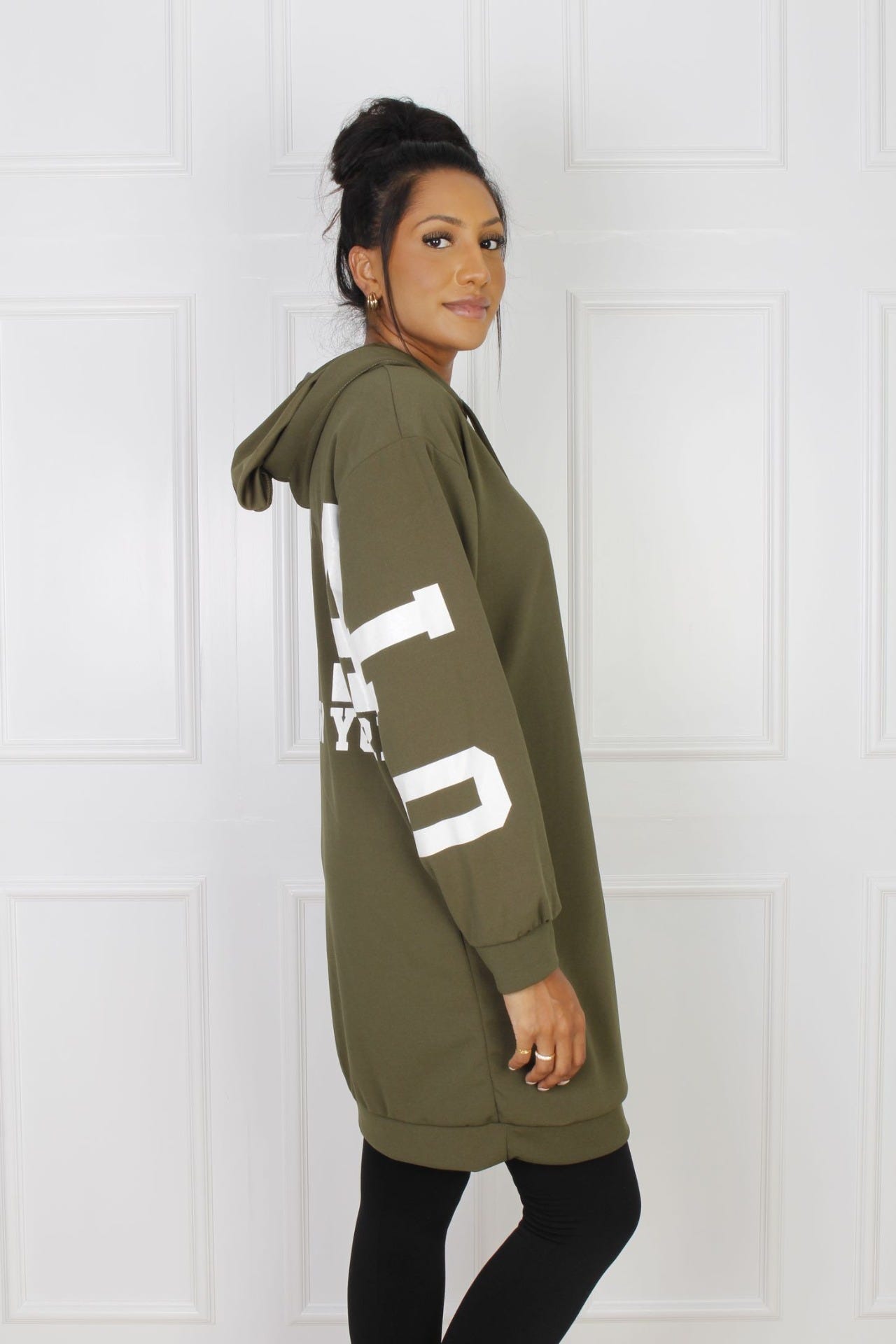 Hoodiekleid mit Rückenmotiv, khaki