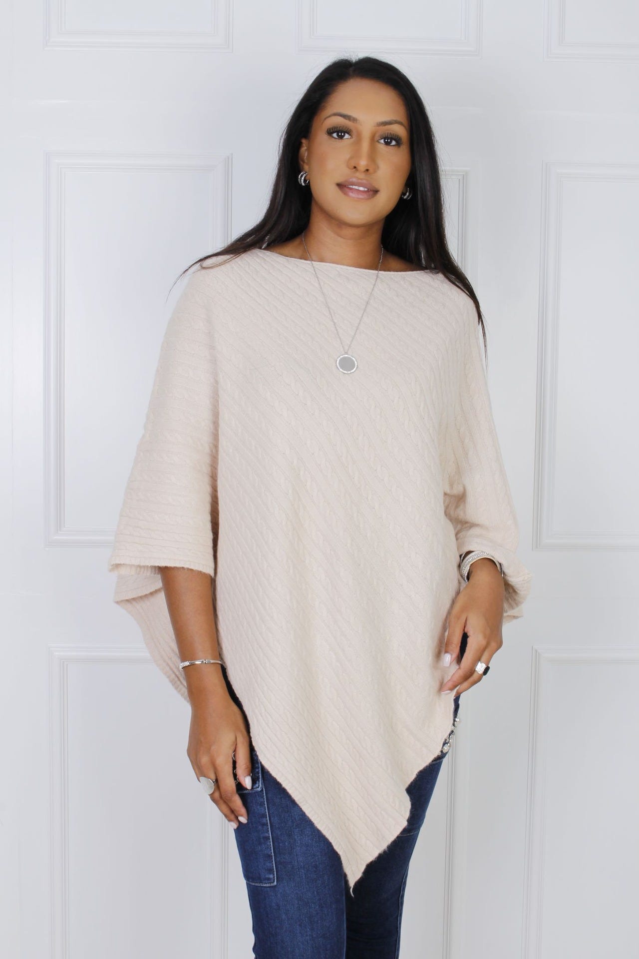 Strickponcho, beige 