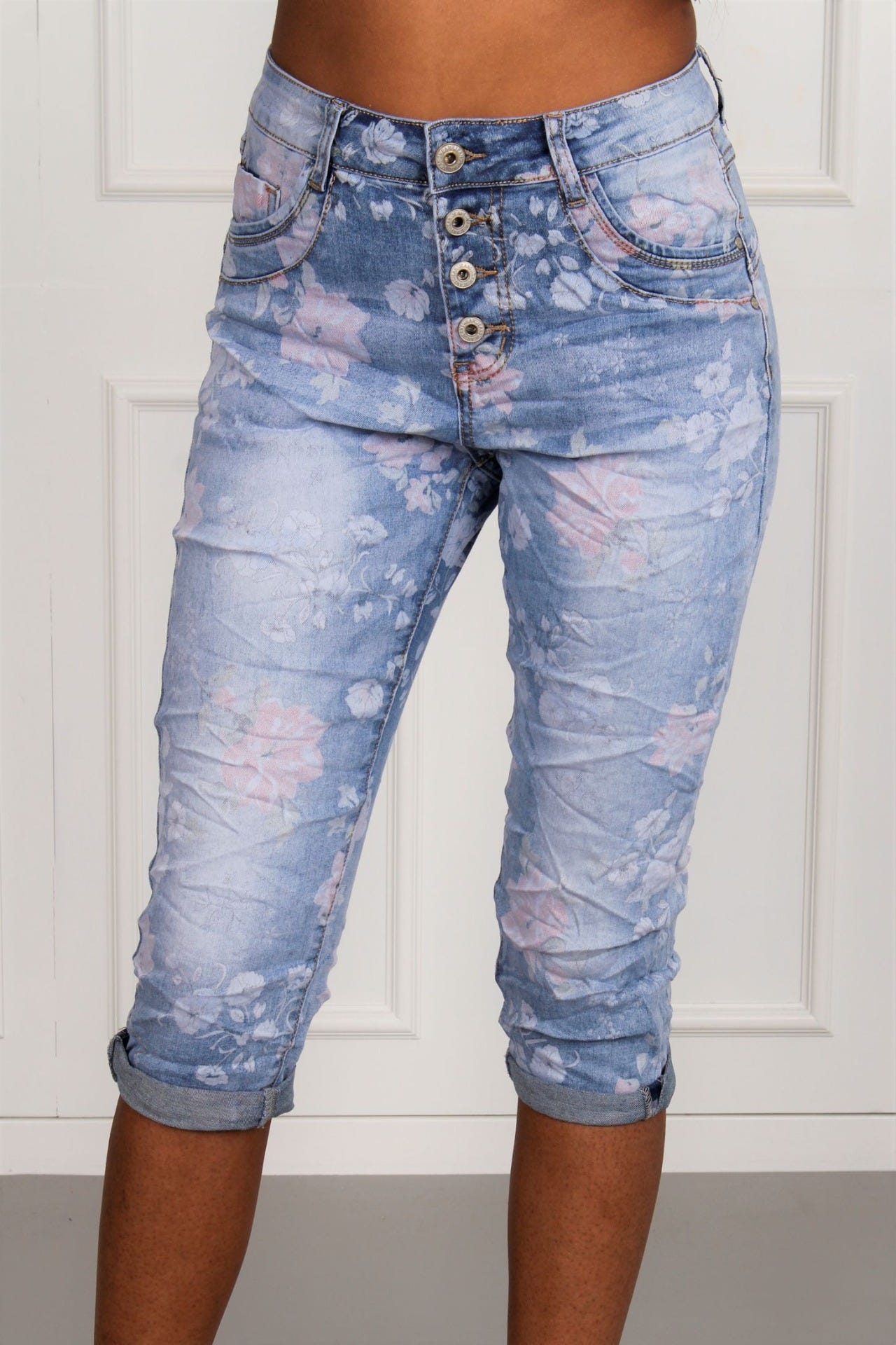 3/4 Hose mit Blumenprint, denim