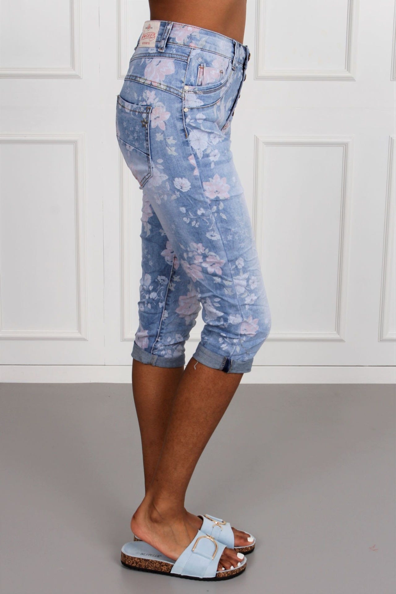 3/4 Hose mit Blumenprint, denim