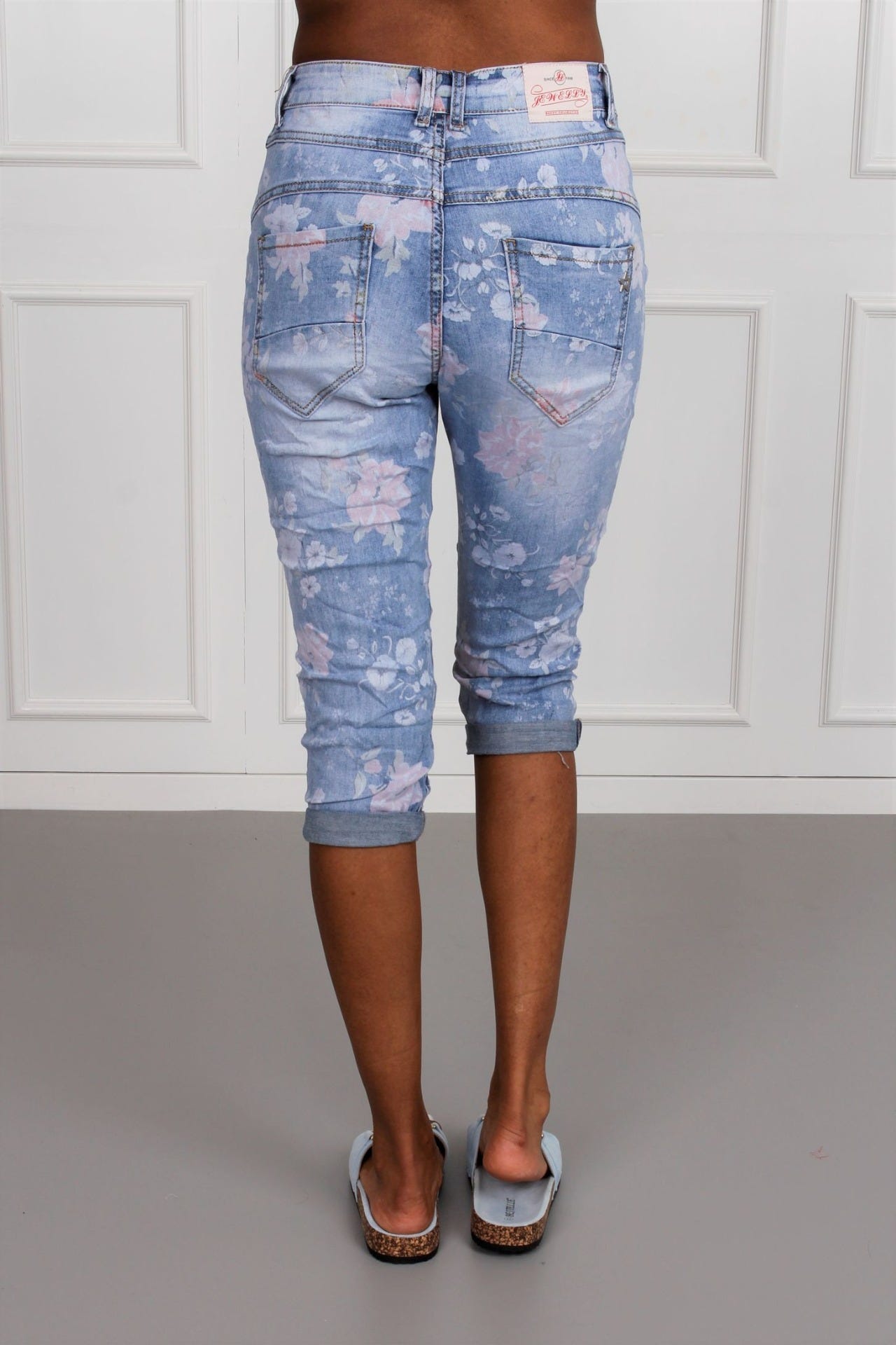 3/4 Hose mit Blumenprint, denim