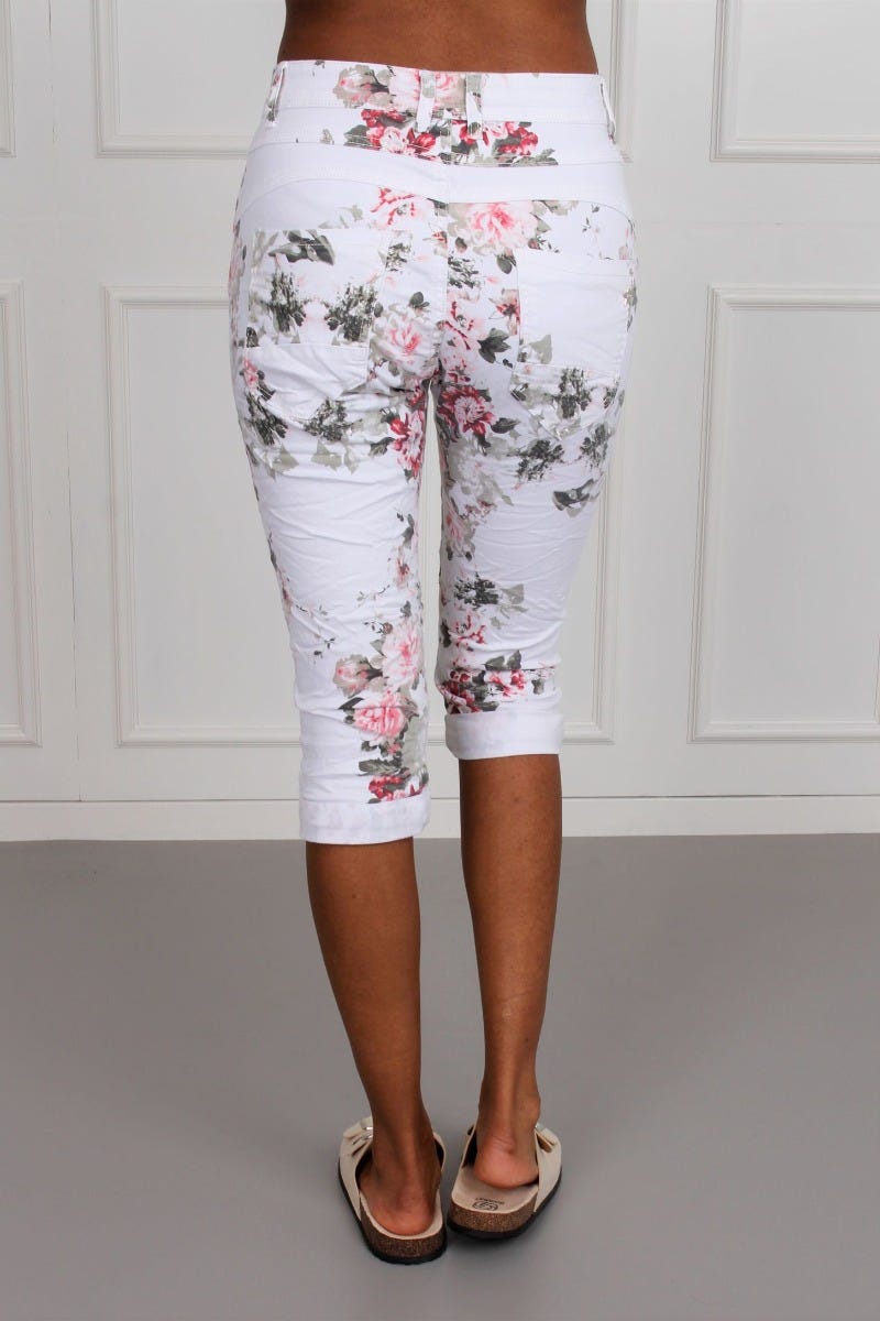 3/4 Jeans mit Blumenprint, weiß