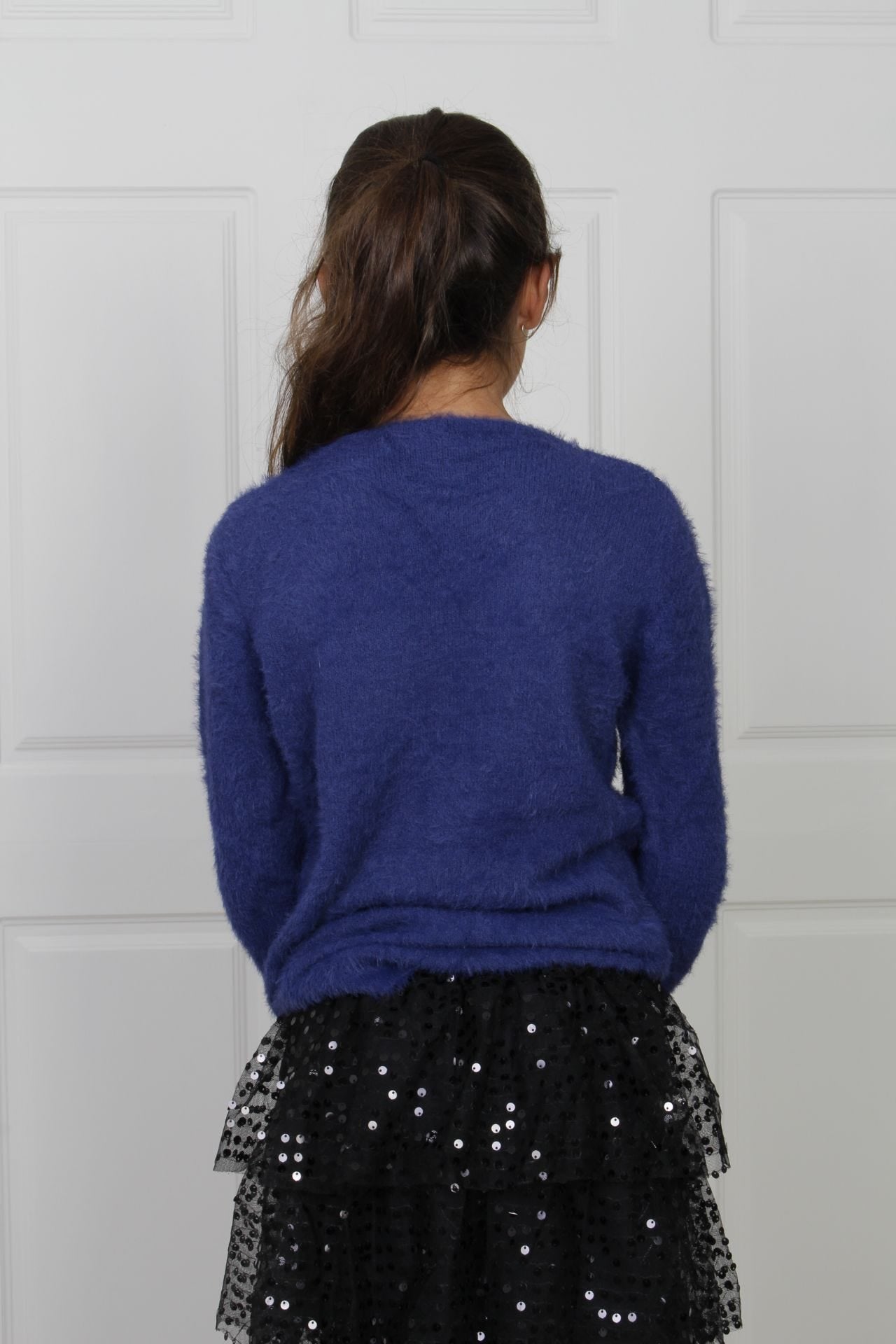 Strickpullover mit Pailletten, blau