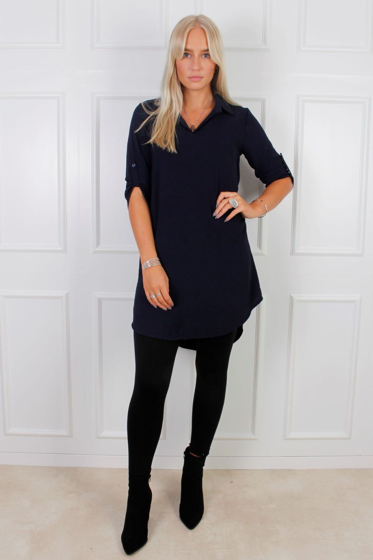 Oversize Tunikahemd mit Kragen, navy