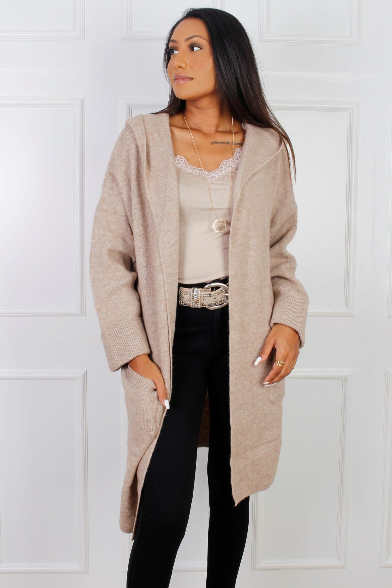 Cardigan mit Kapuze, taupe