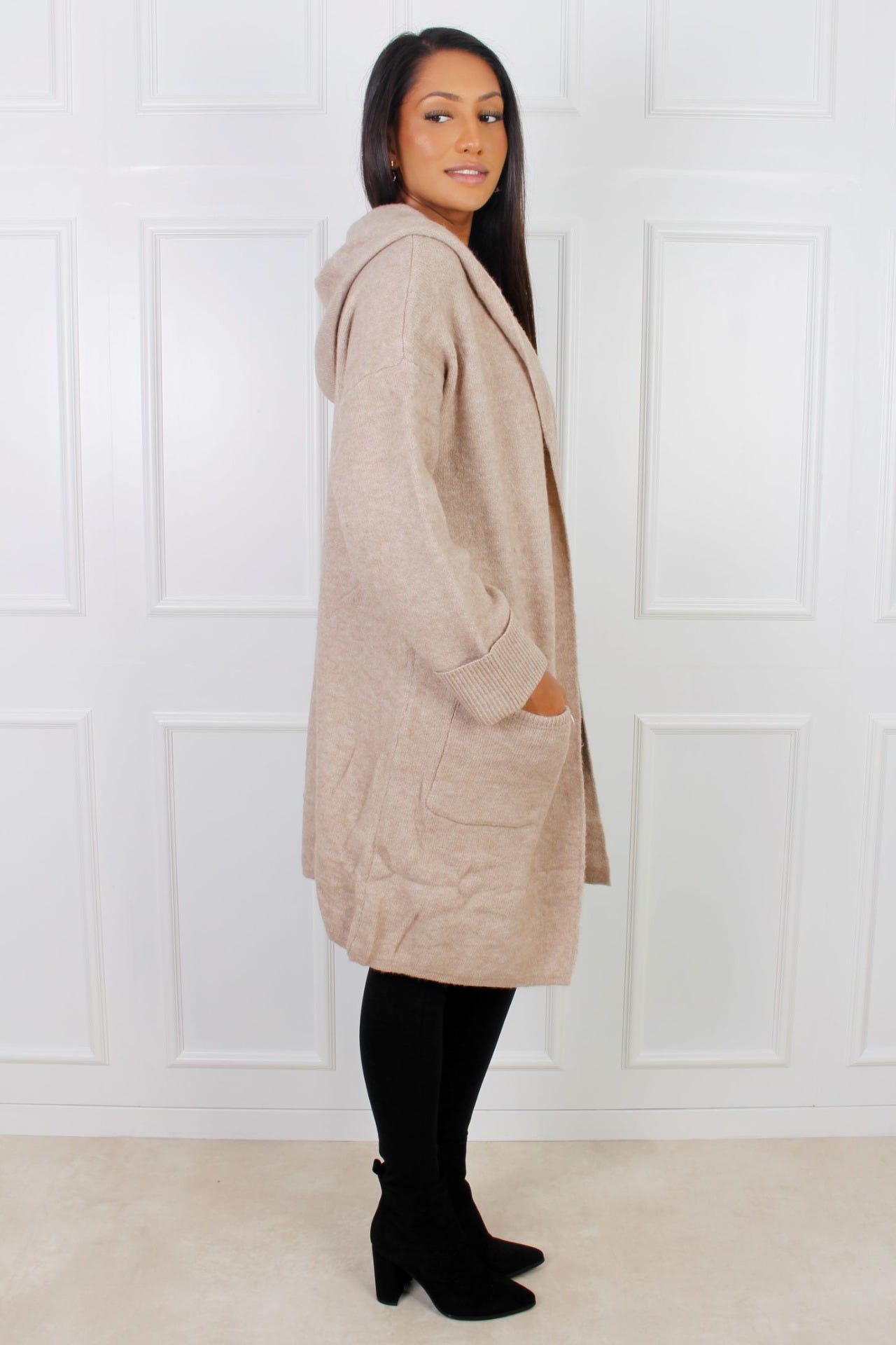 Cardigan mit Kapuze, taupe