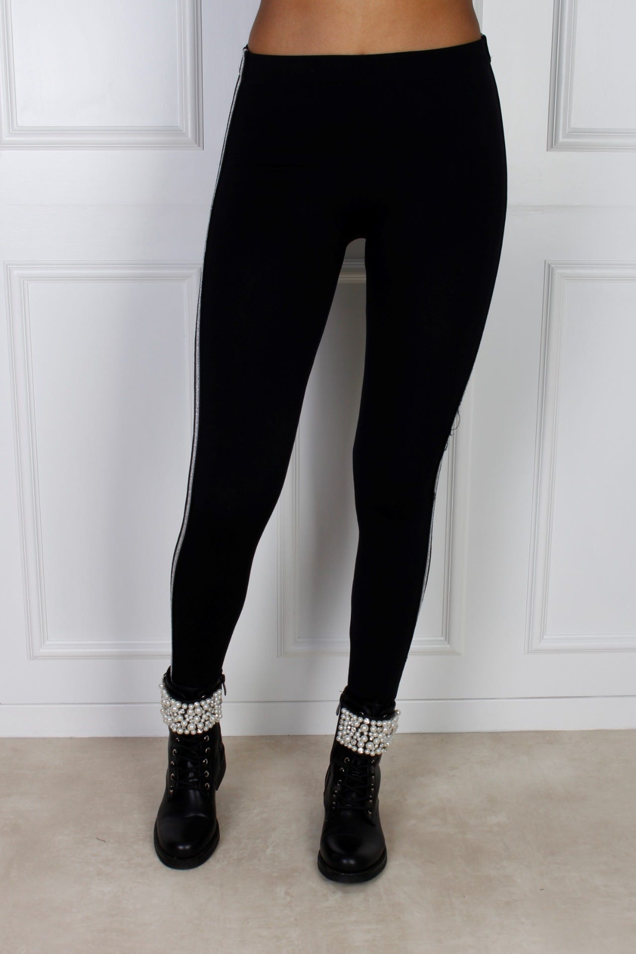 Winterleggings mit Silberstreifen, schwarz