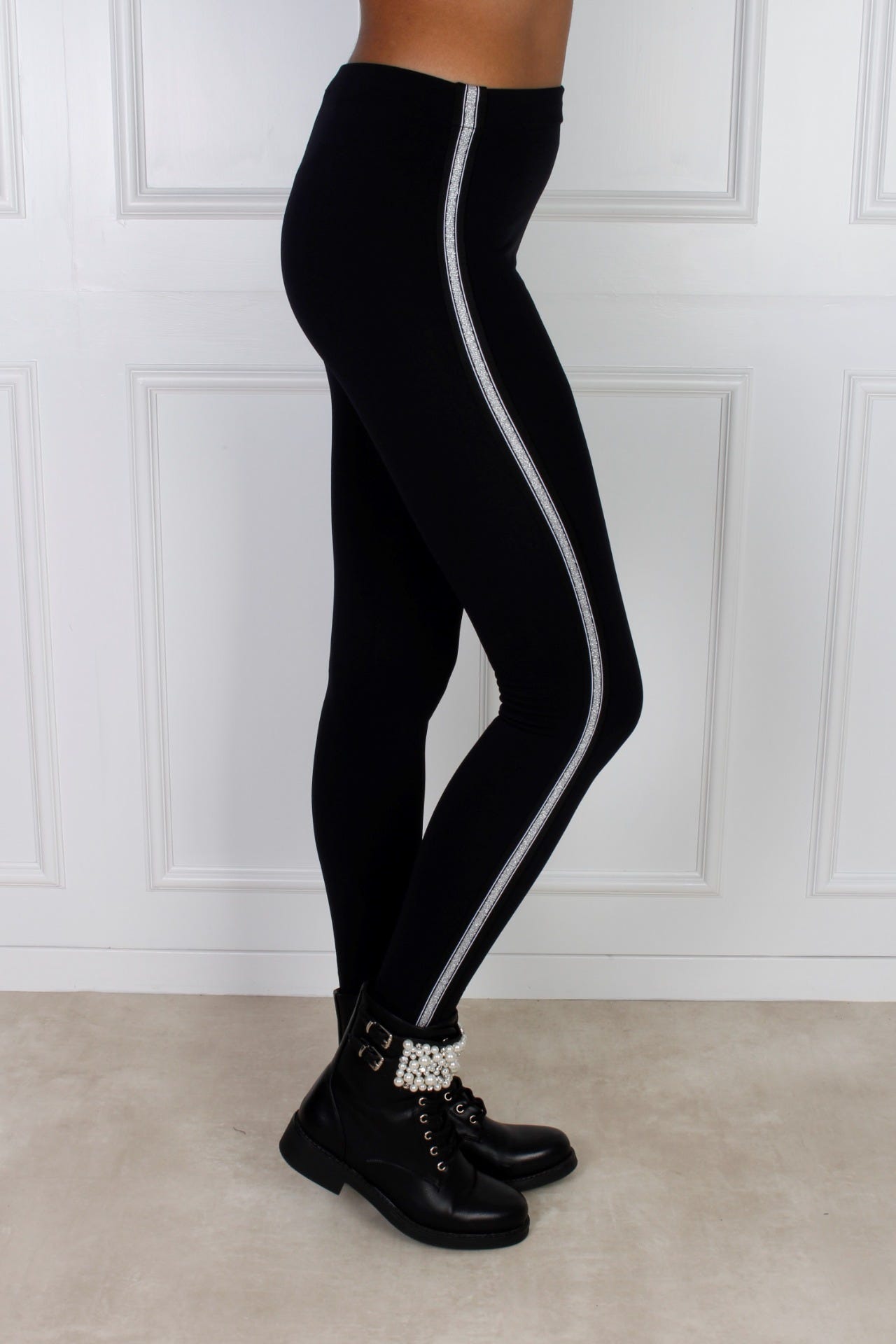 Winterleggings mit Silberstreifen, schwarz