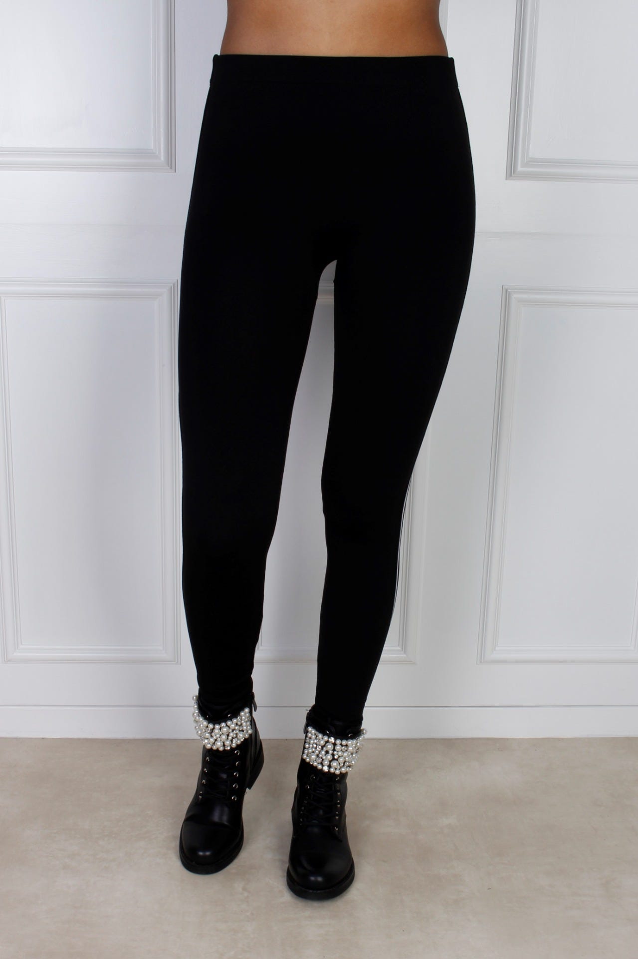 Winterleggings mit weißen Streifen, schwarz