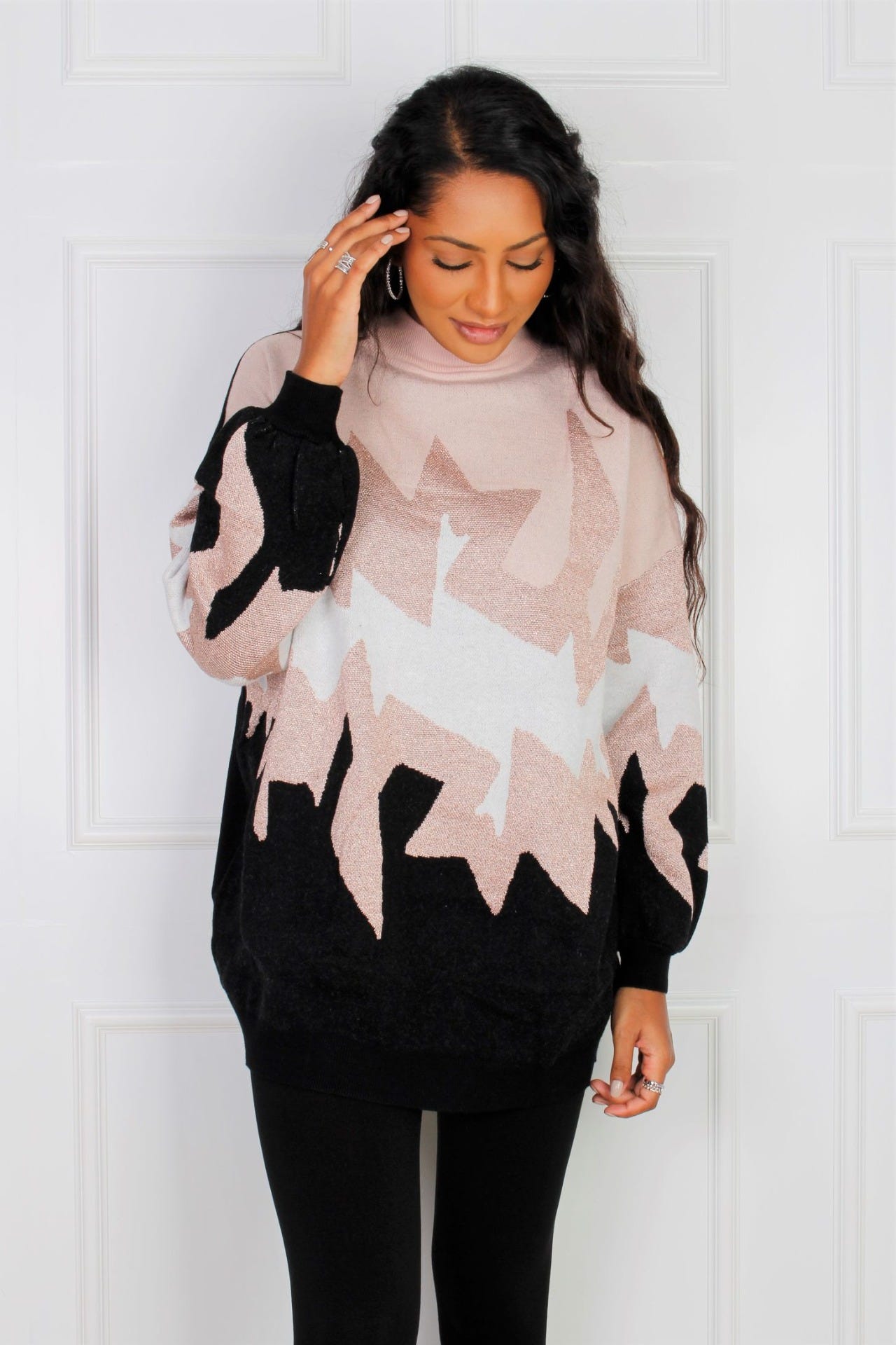 Rollkragenpullover mit Glimmermuster, rosa