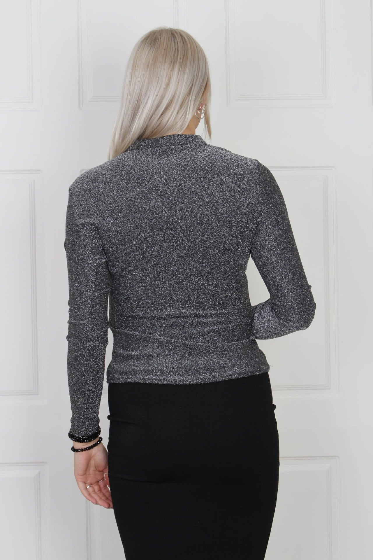 Wickelbluse mit Glimmer, silber