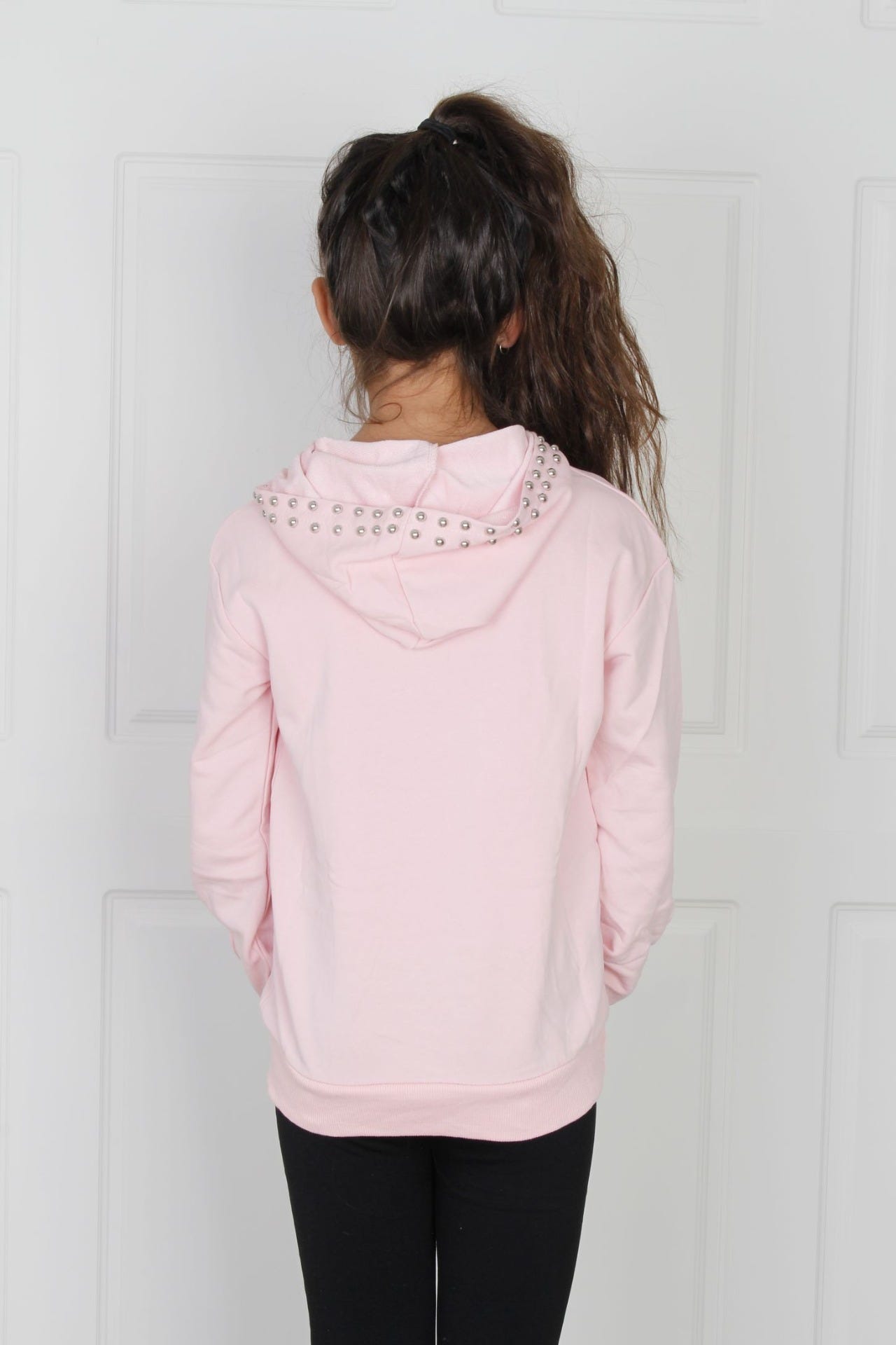 Hoodie mit Nieten, rosa