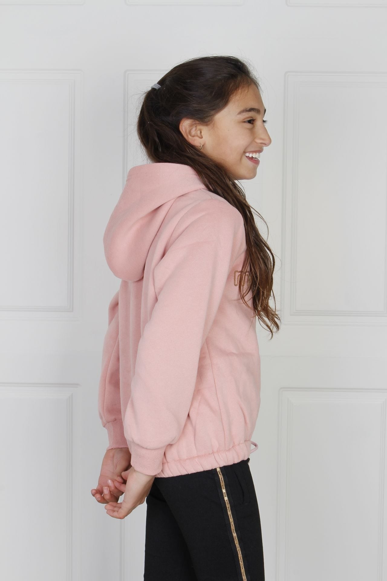 Hoodie mit Paillettentext und Bindeband, rosa