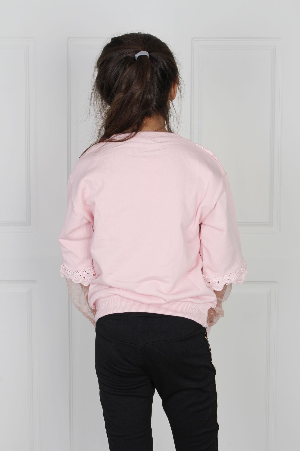 Bluse mit Spitzen- und Tülldetails, rosa