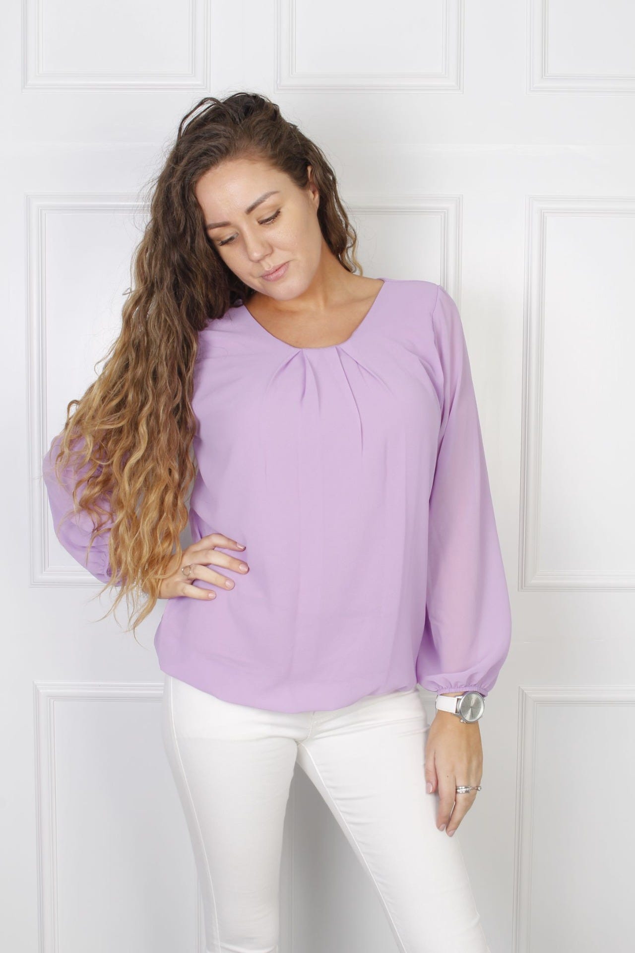 Bluse mit Faltenwurf, lila