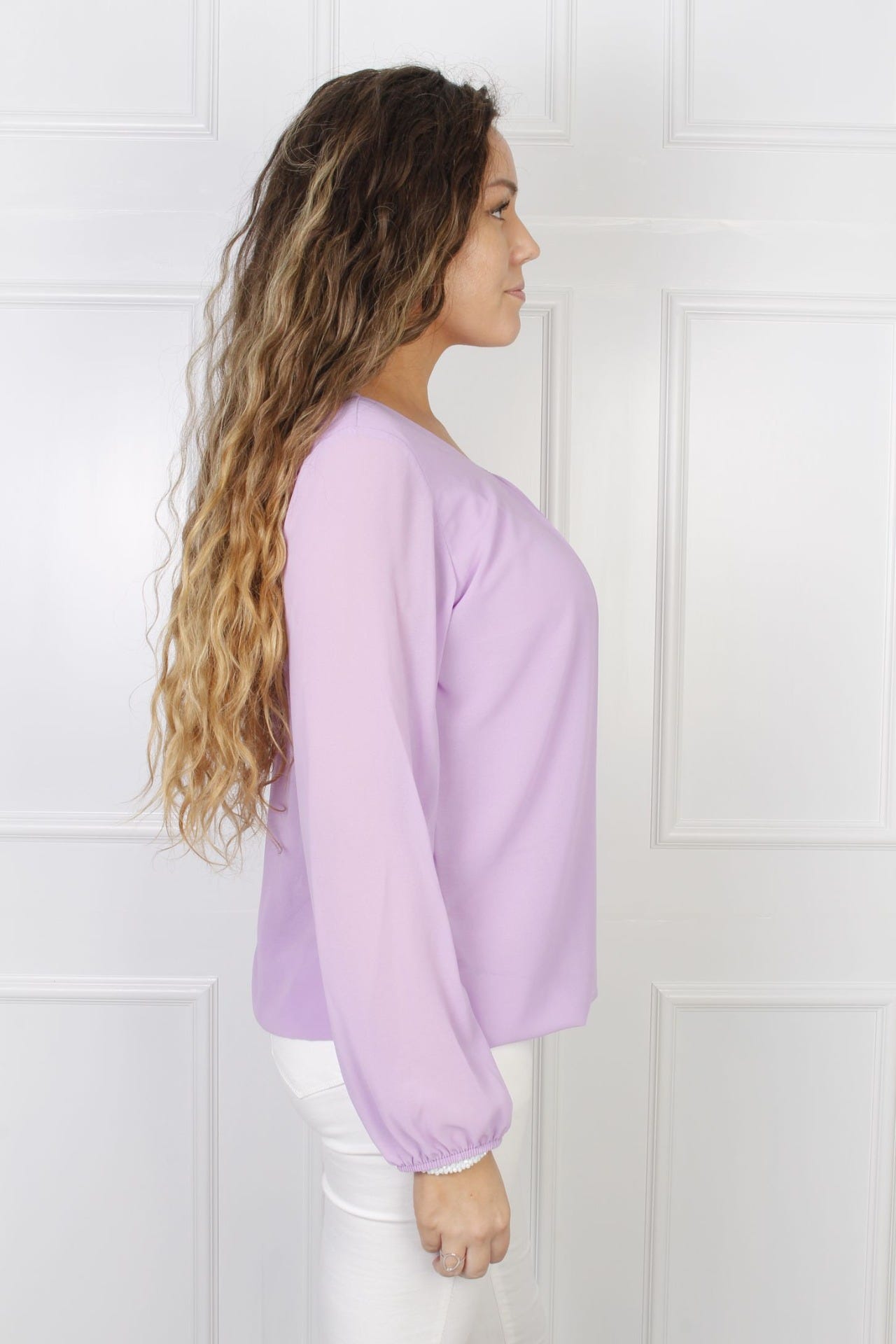 Bluse mit Faltenwurf, lila