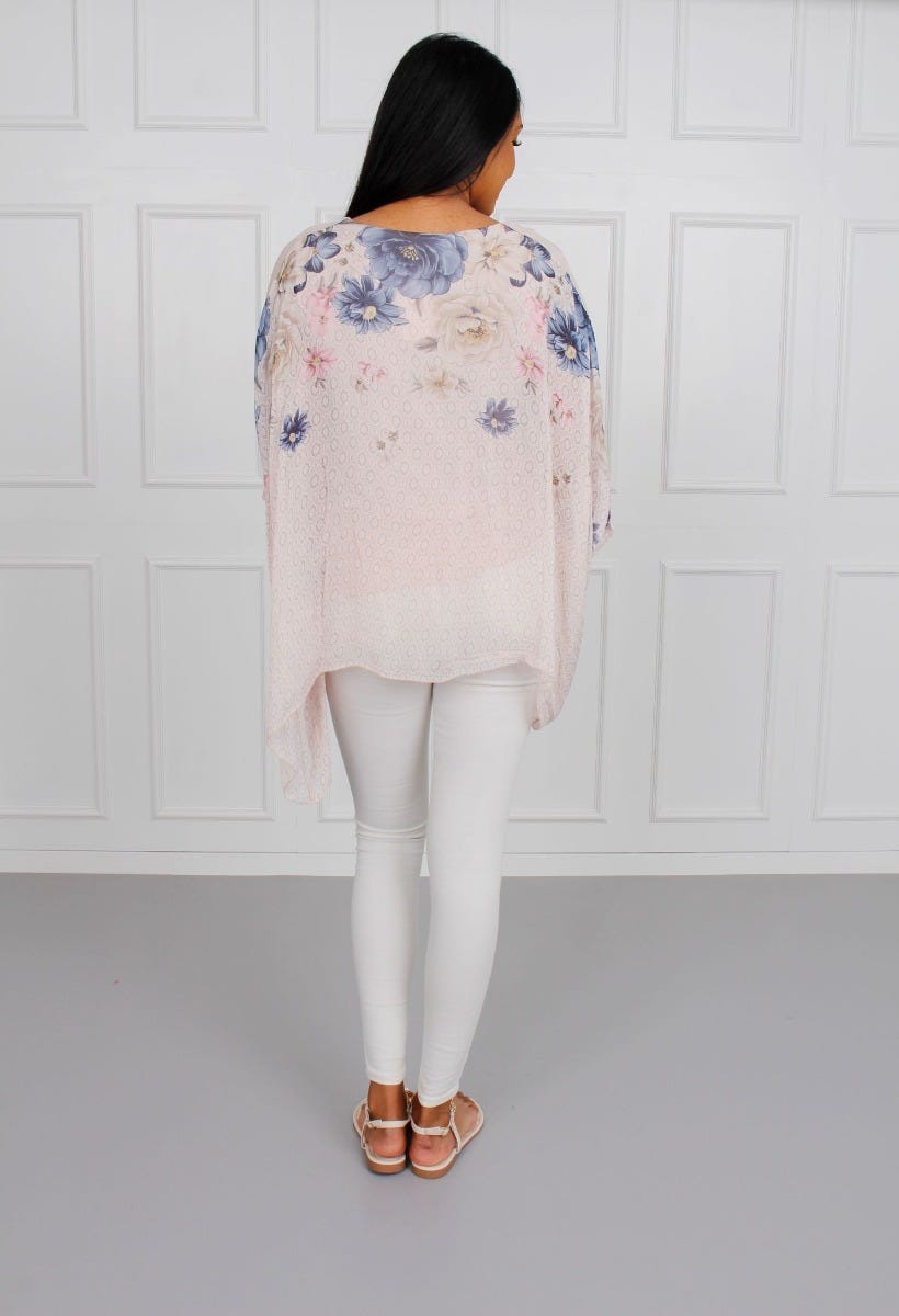 Zenia Bluse mit Fledermausärmeln und Blumenprint, rosa