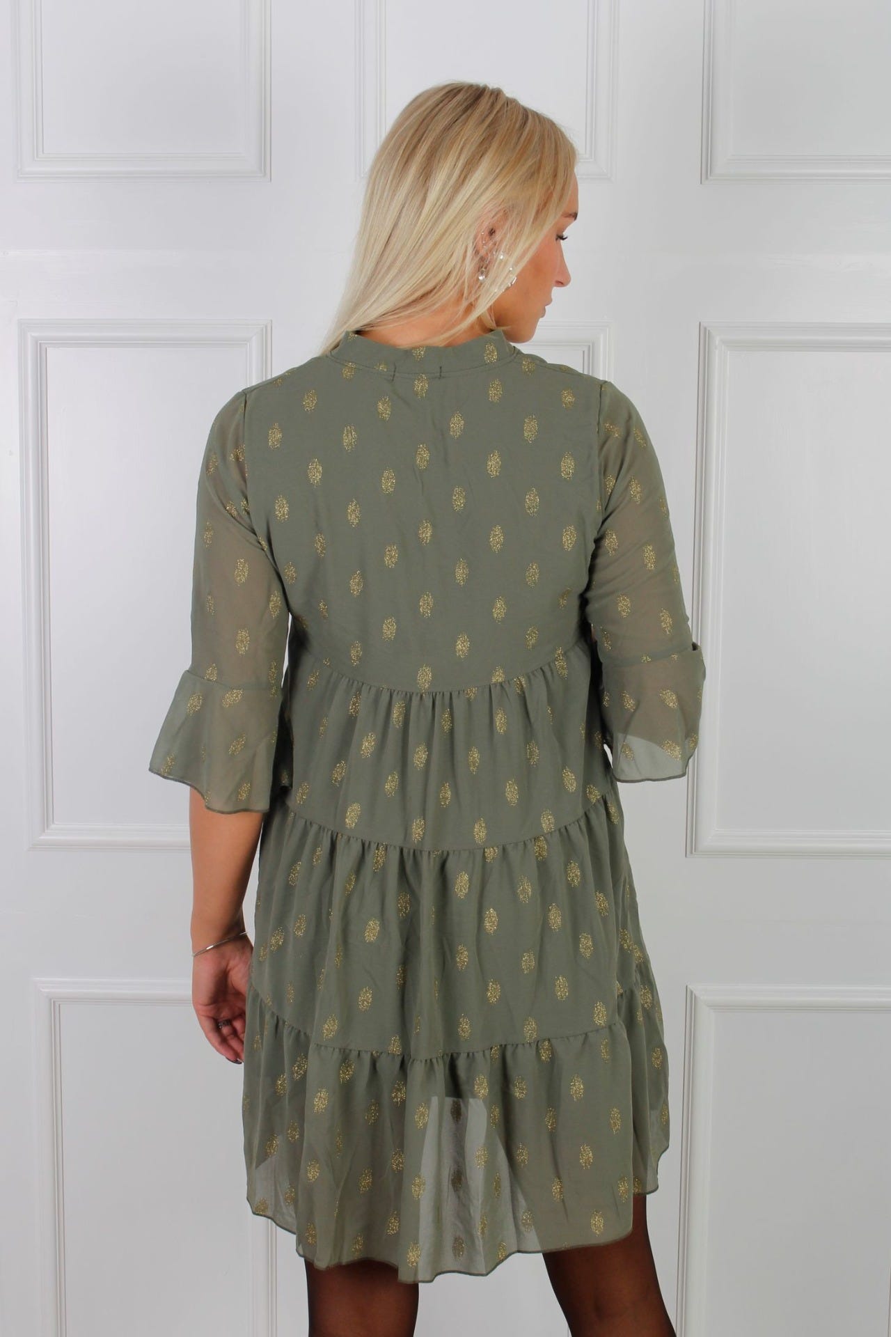 Rüschenkleid, khaki/gold