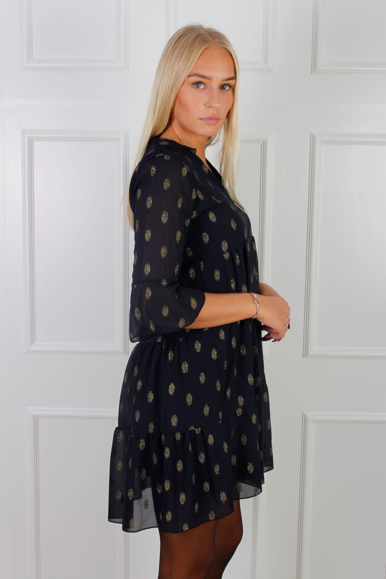 Rüschenkleid, navy/gold