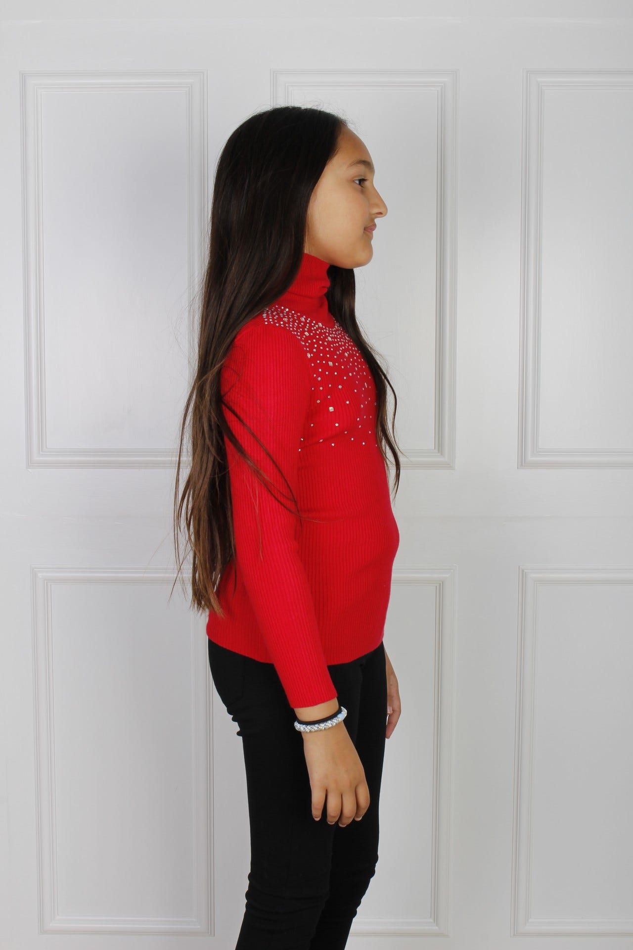 Rollkragenpullover mit Similisteinen, rot