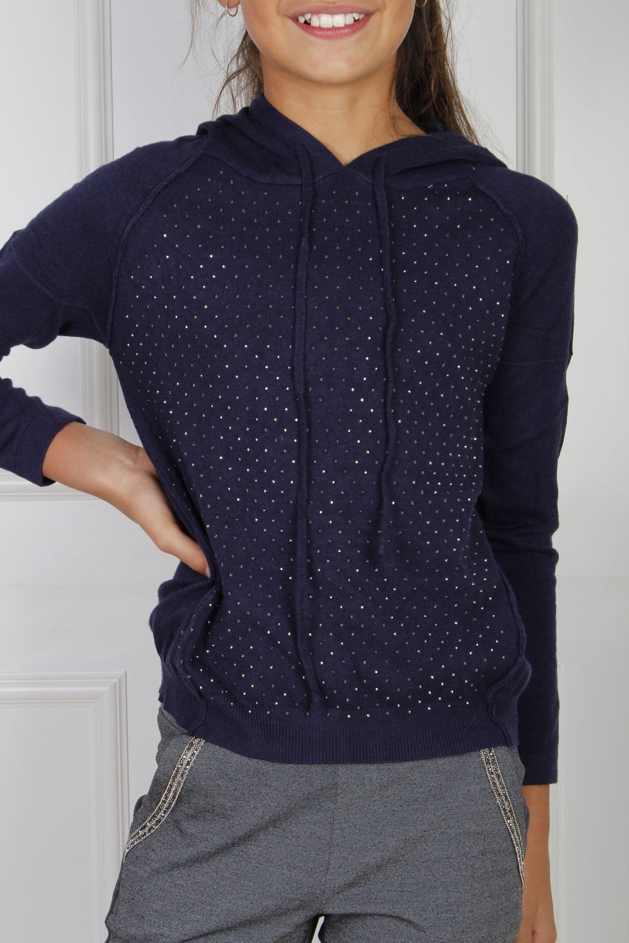 Hoodie mit Nietendetails, navy