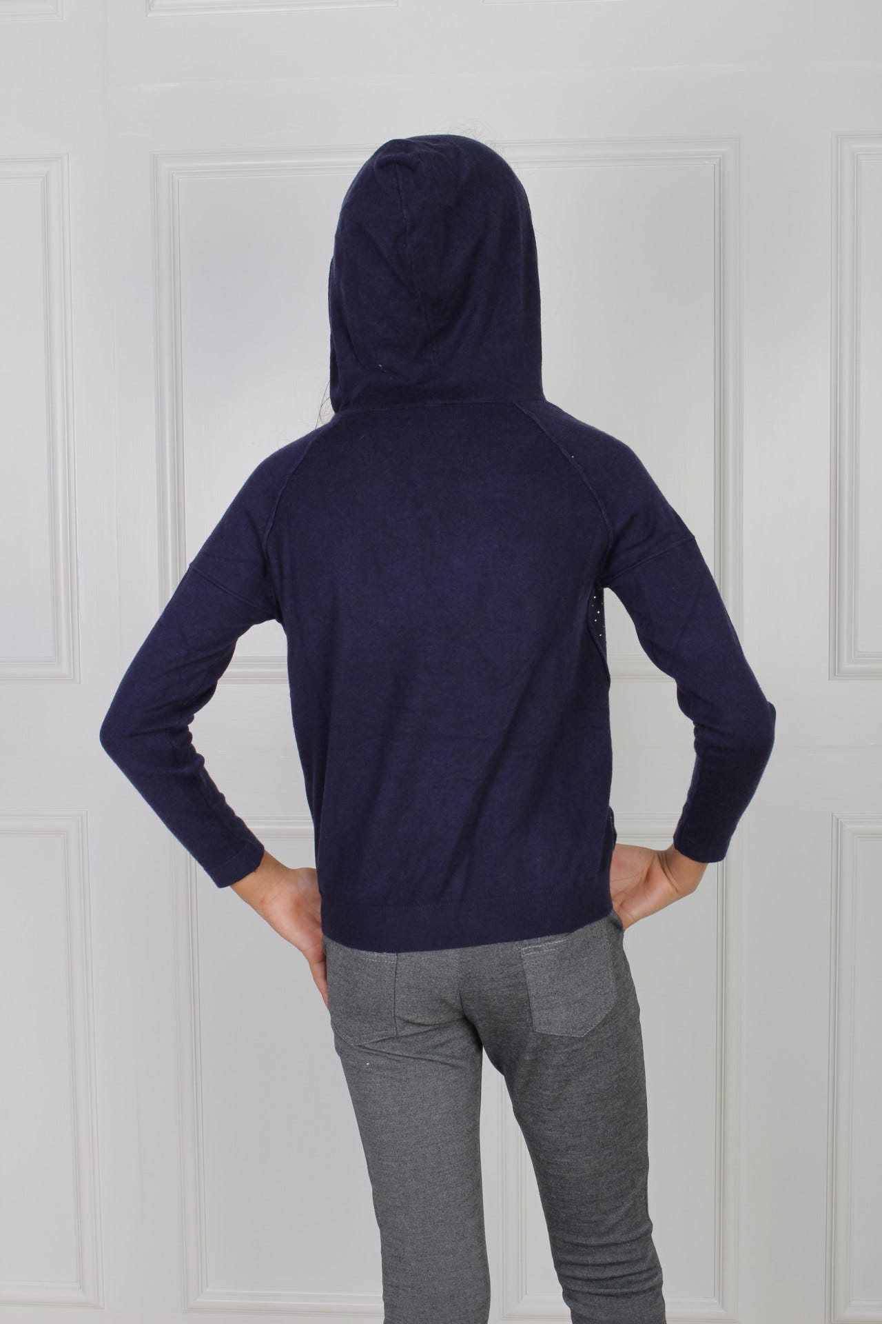 Hoodie mit Nietendetails, navy