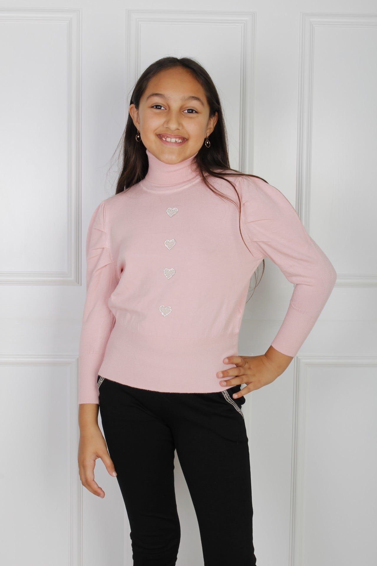 Rollkragenpullover mit Puffärmeln, rosa