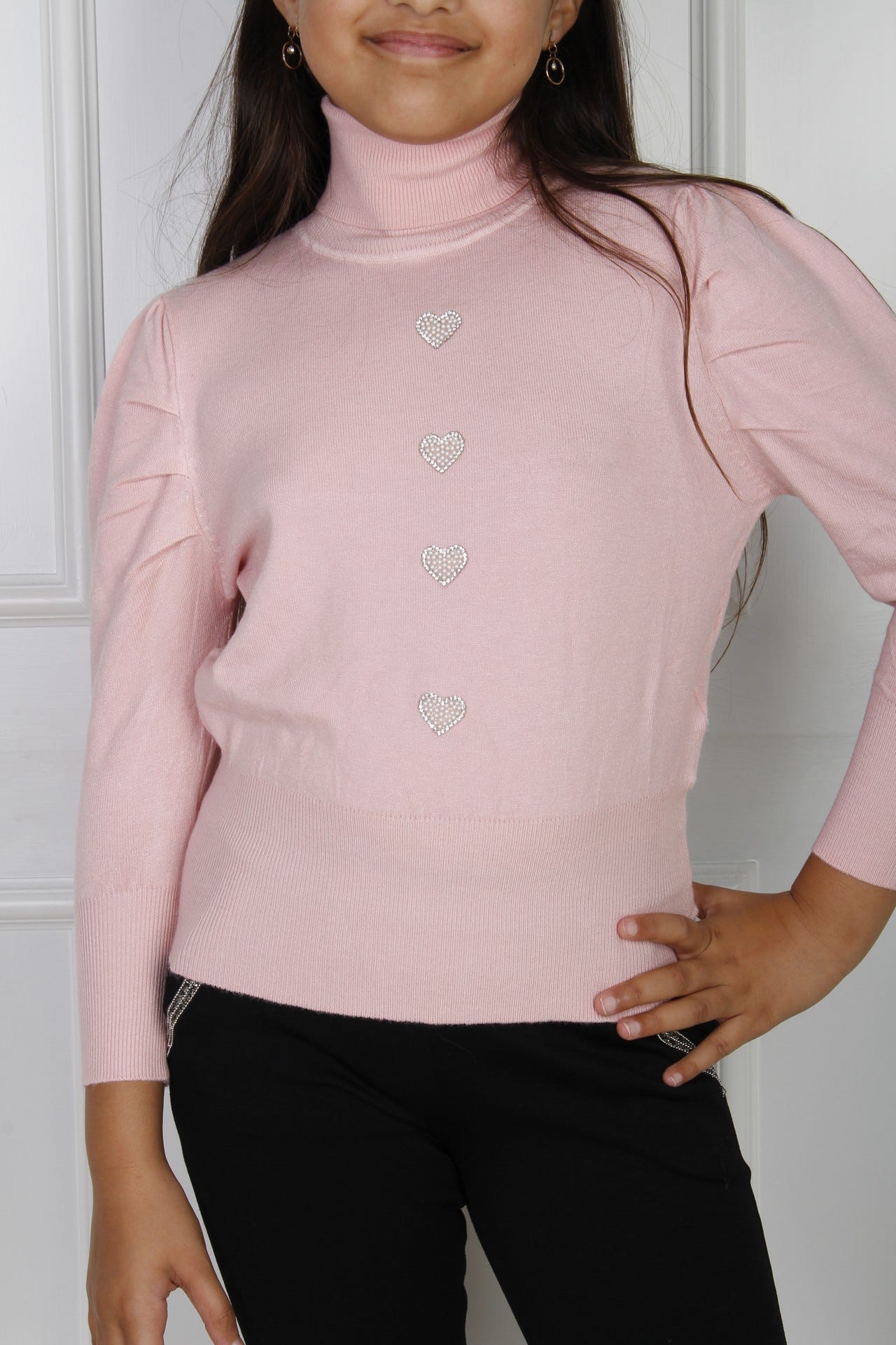 Rollkragenpullover mit Puffärmeln, rosa