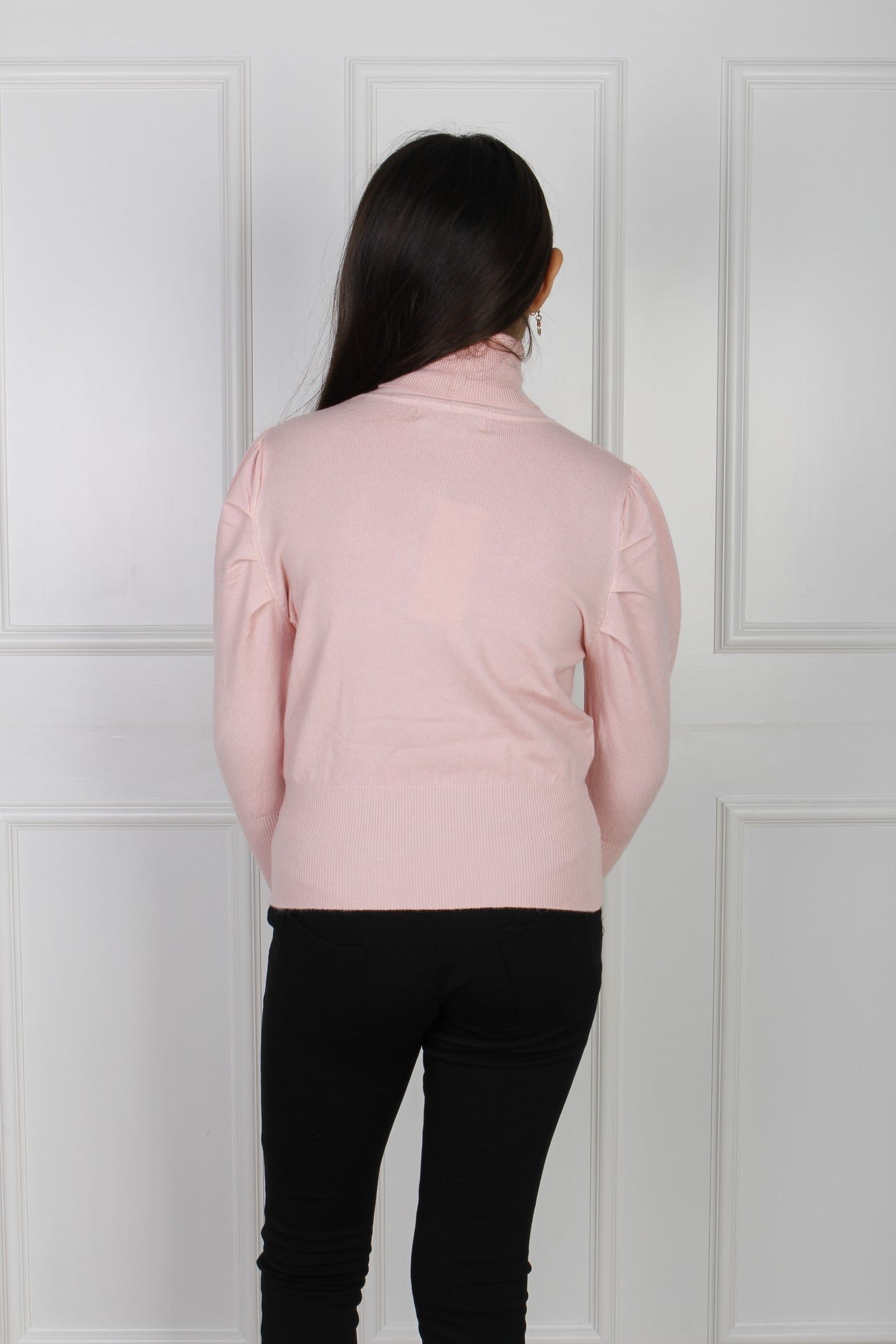 Rollkragenpullover mit Puffärmeln, rosa