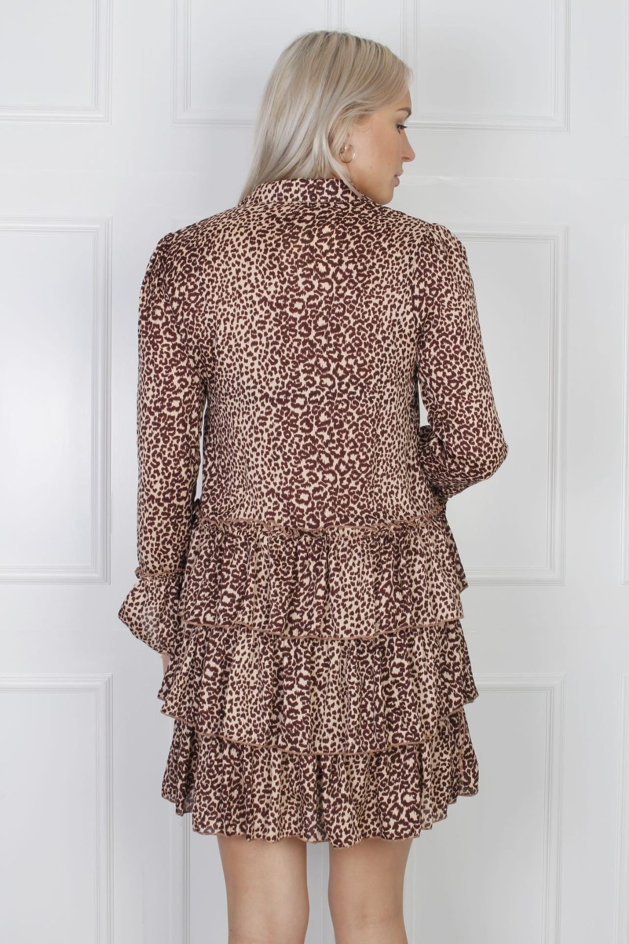 Rüschenkleid mit Print, taupe