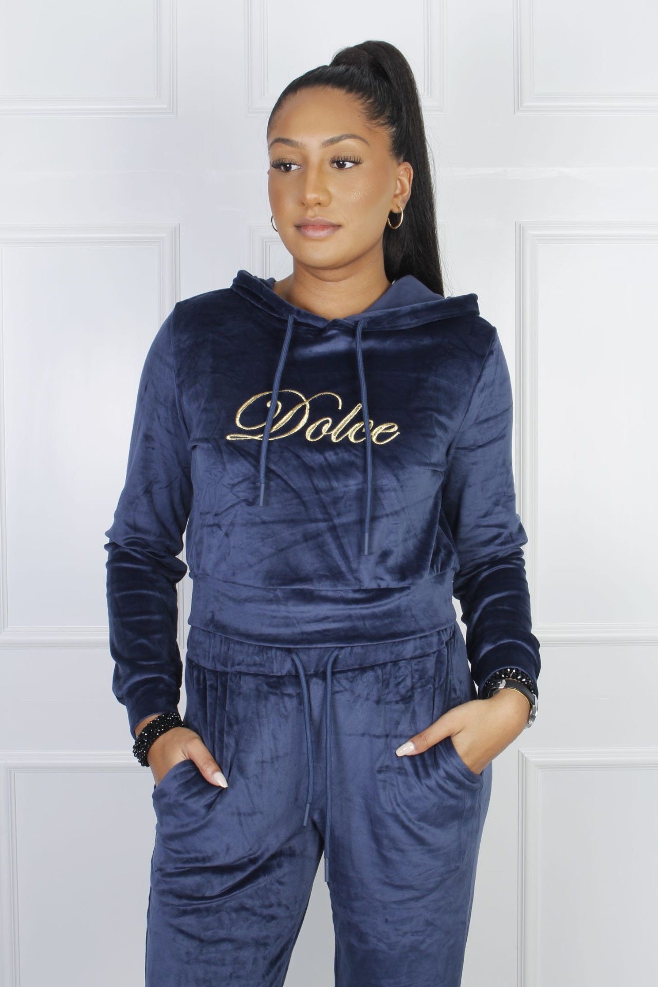 Velour hoodie, navy