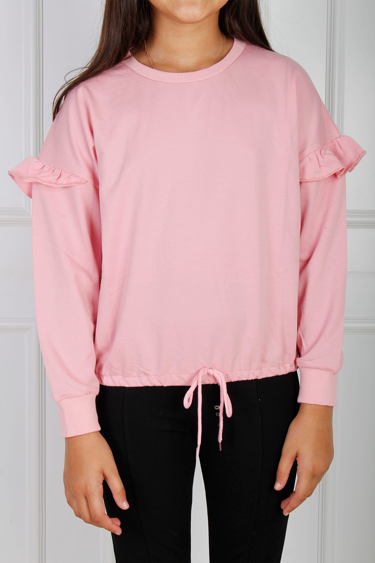 Bluse mit Rüschenärmeln und Bindedetail, rosa