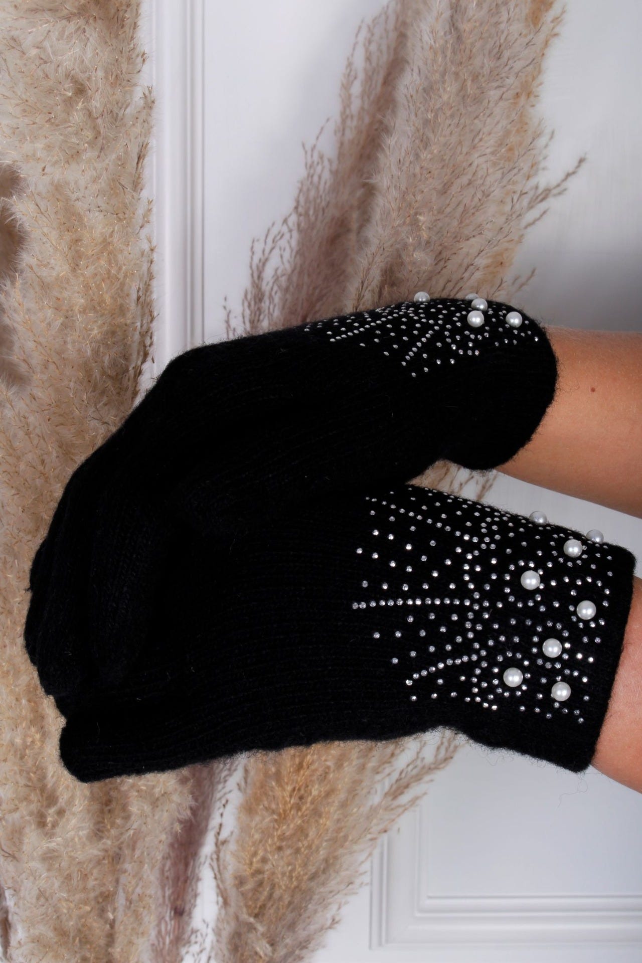 Handschuhe mit Wolkenmotiv, schwarz